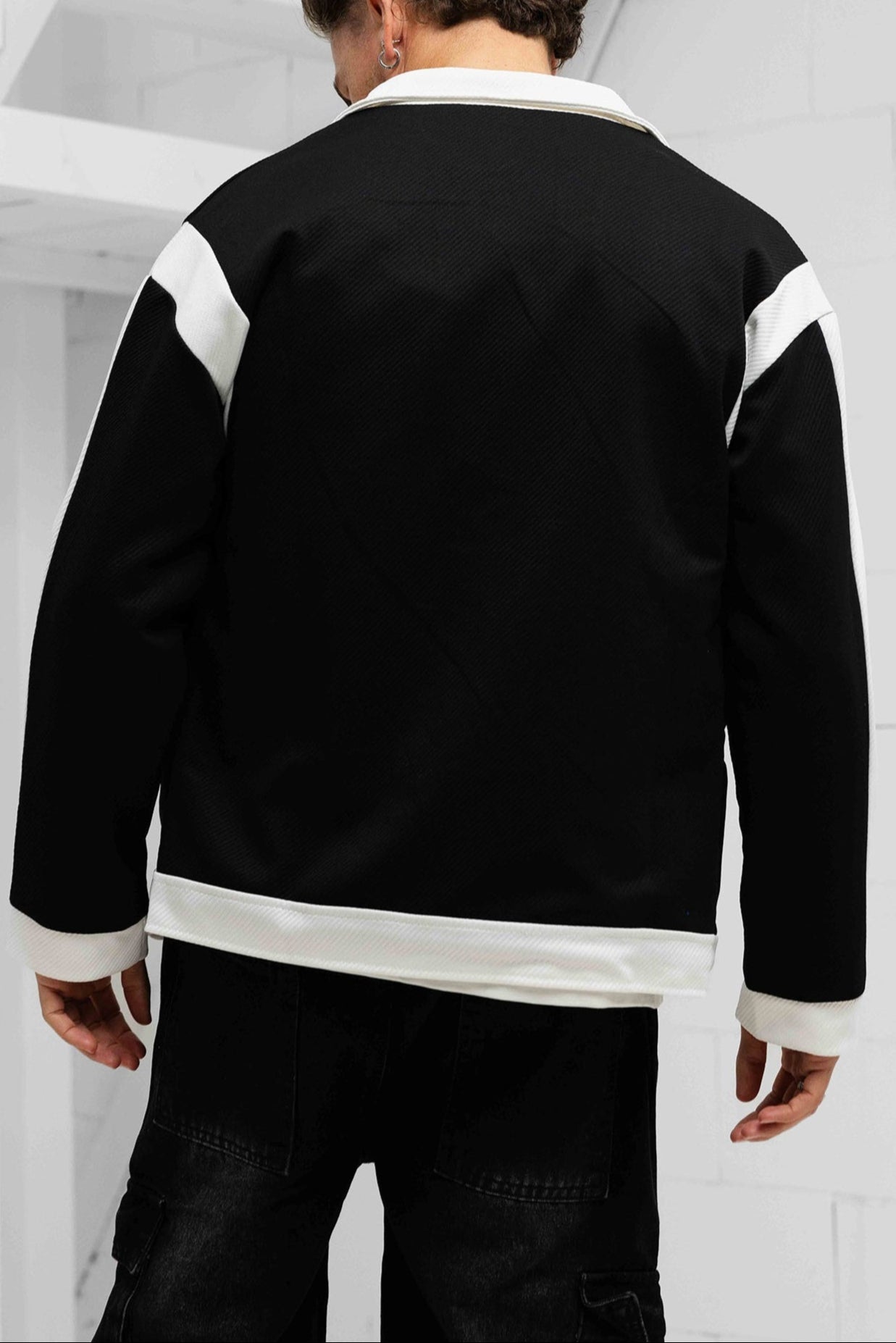 Contrast Block Collar Jacket - White / Black