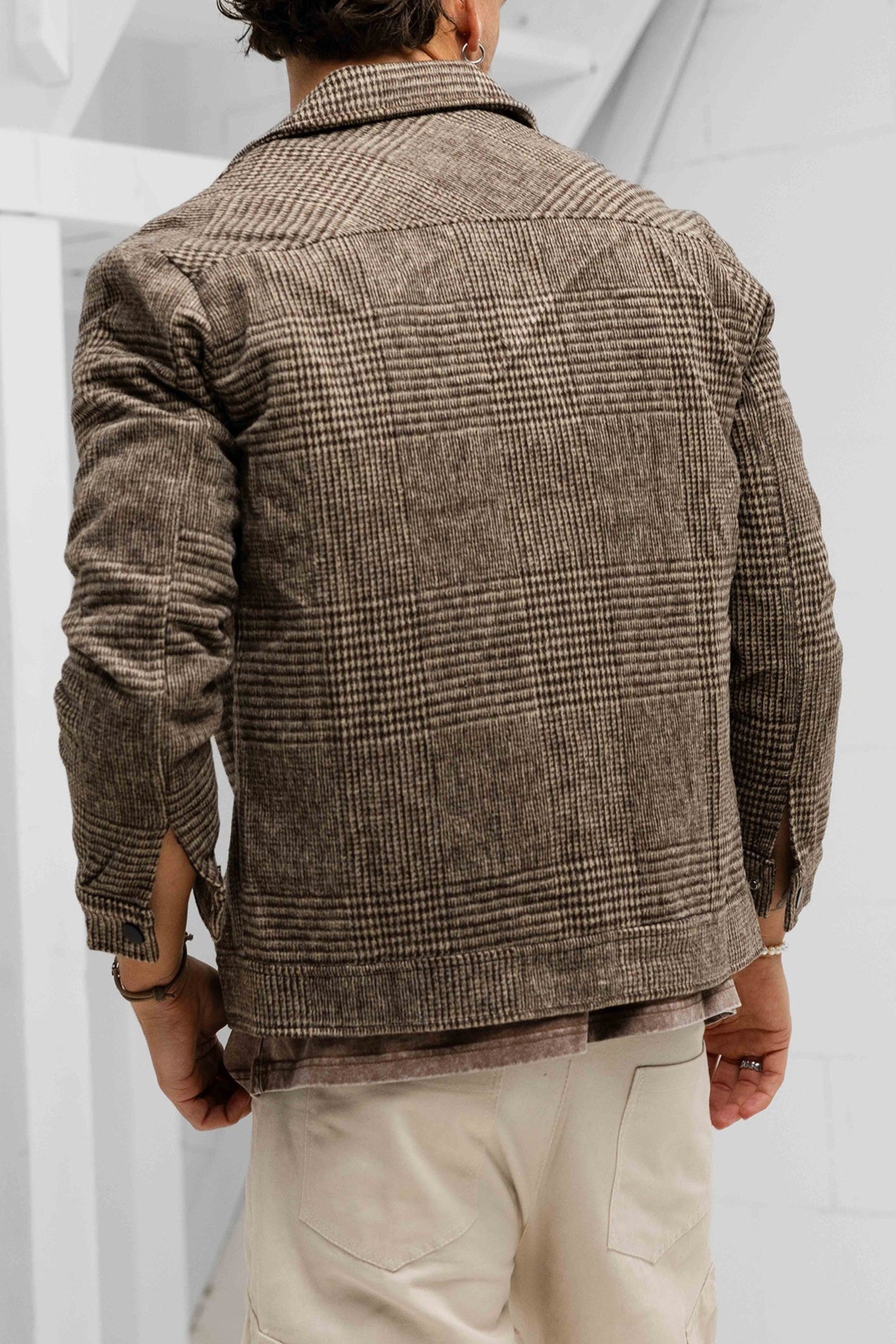 Tweed Wool Checkered Jacket - Khaki