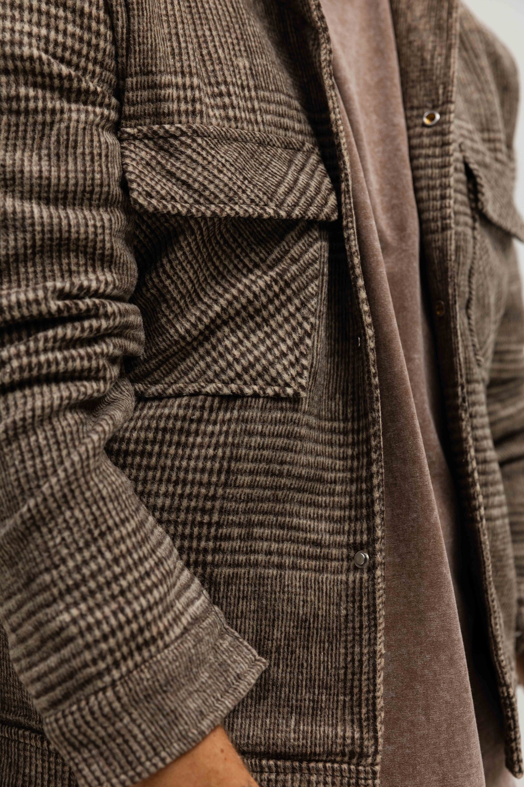 Tweed Wool Checkered Jacket - Khaki