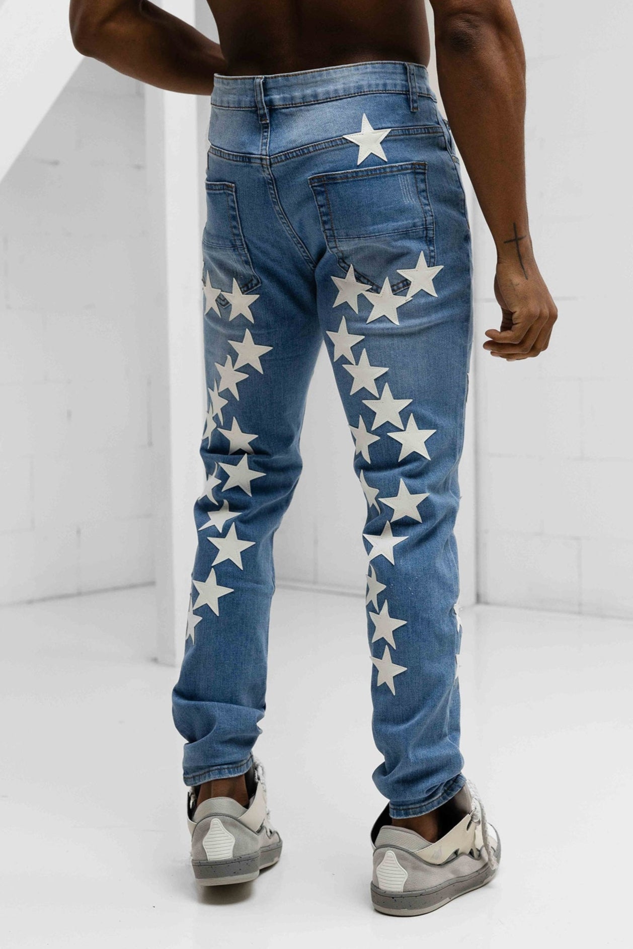 Star Patched Denim Jeans - Blue