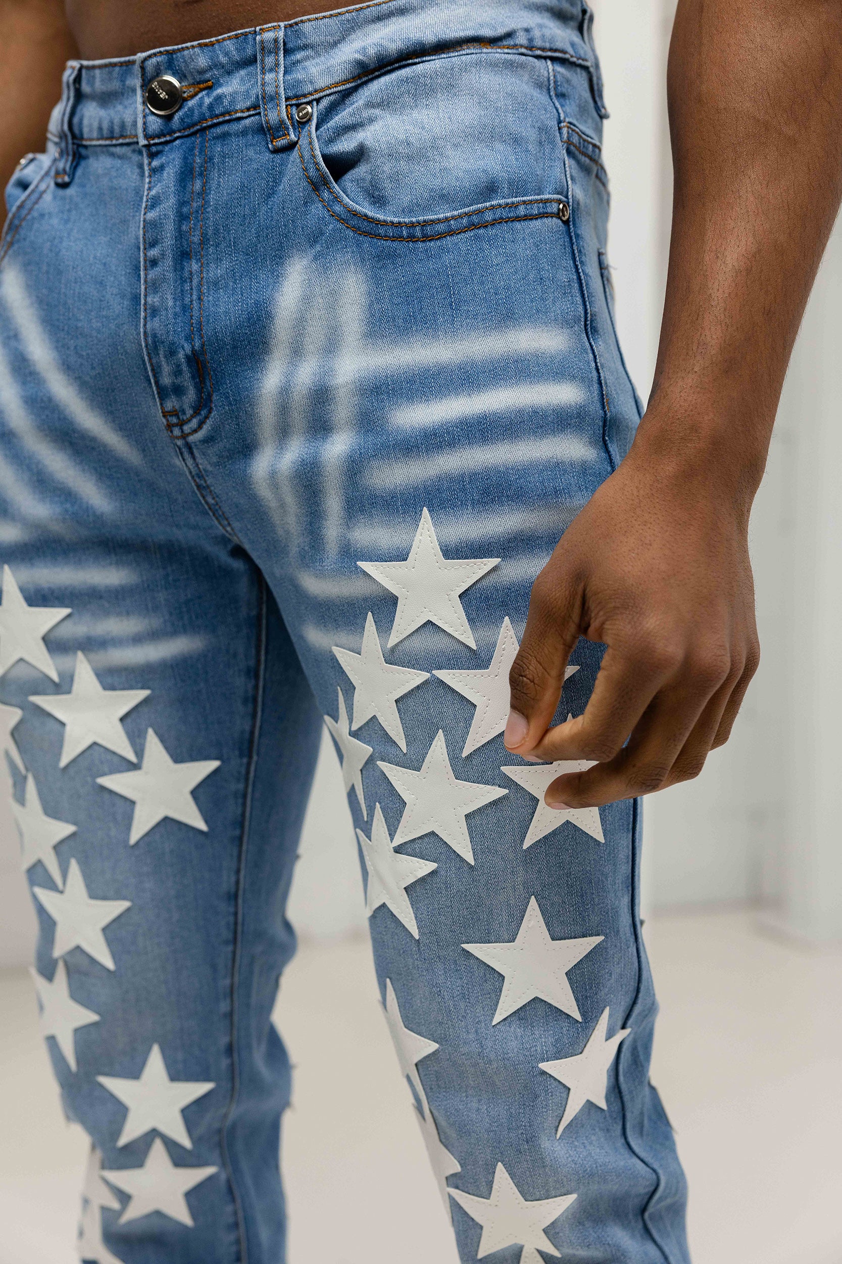 Star Patched Denim Jeans - Blue