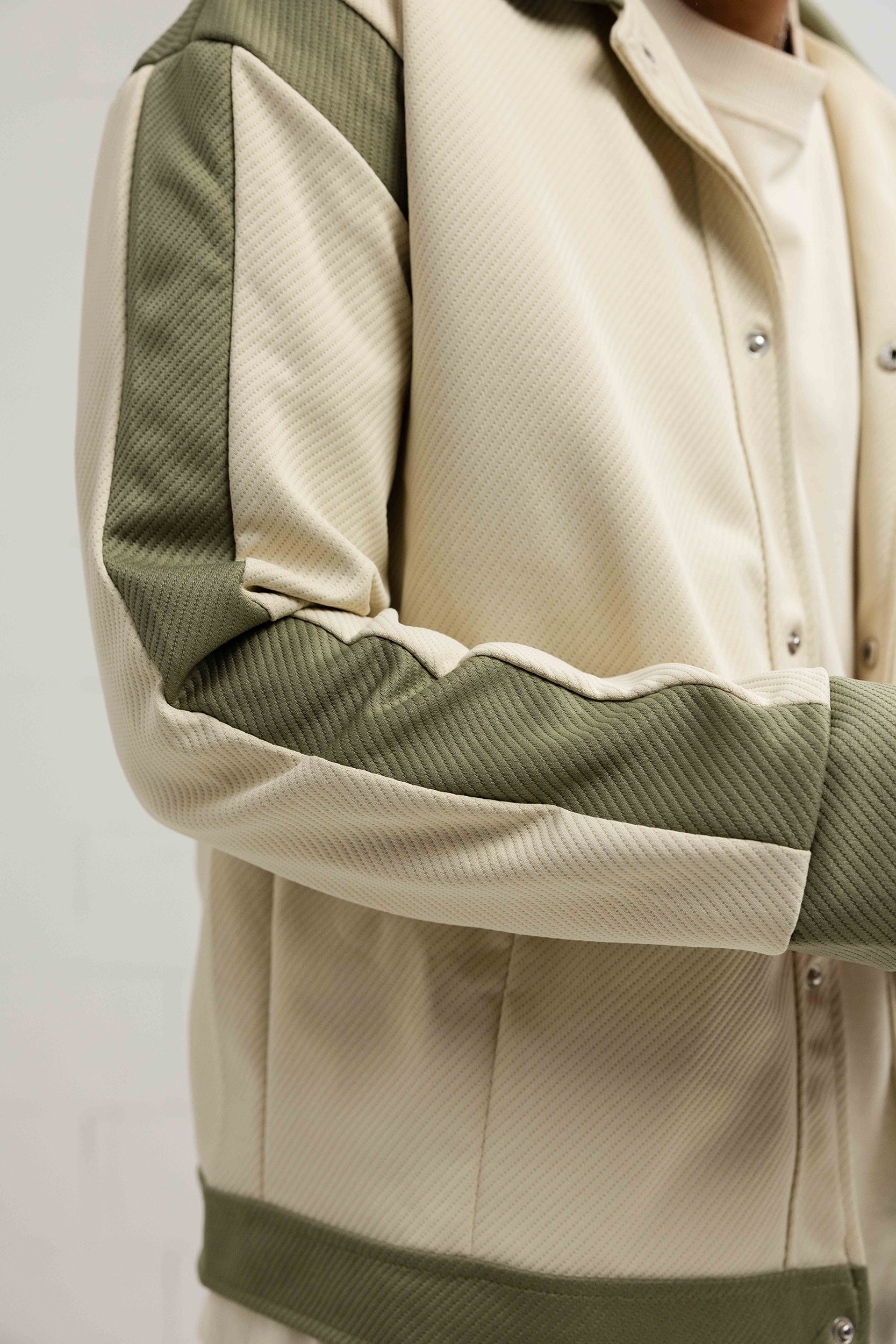 Contrast Block Collar Jacket - Khaki / White