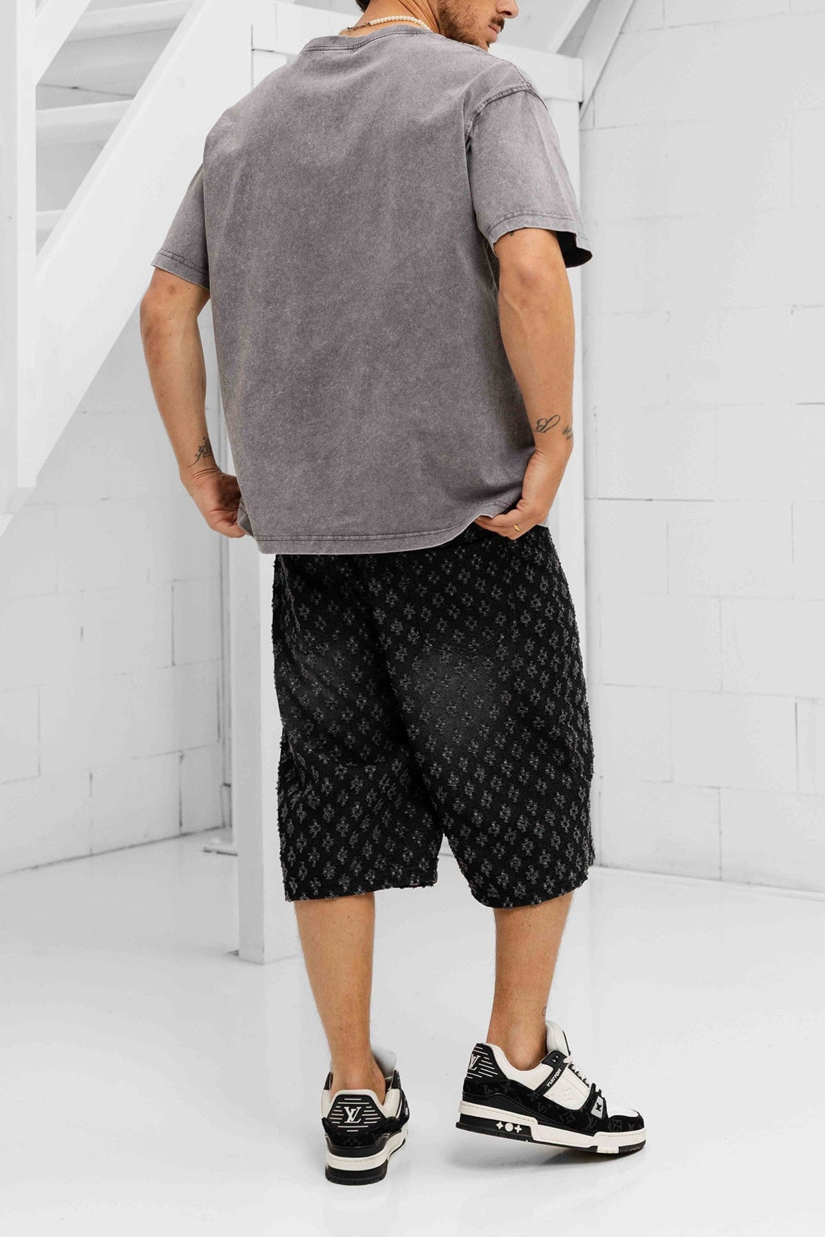 Stellato Distressed Denim Jorts - Black