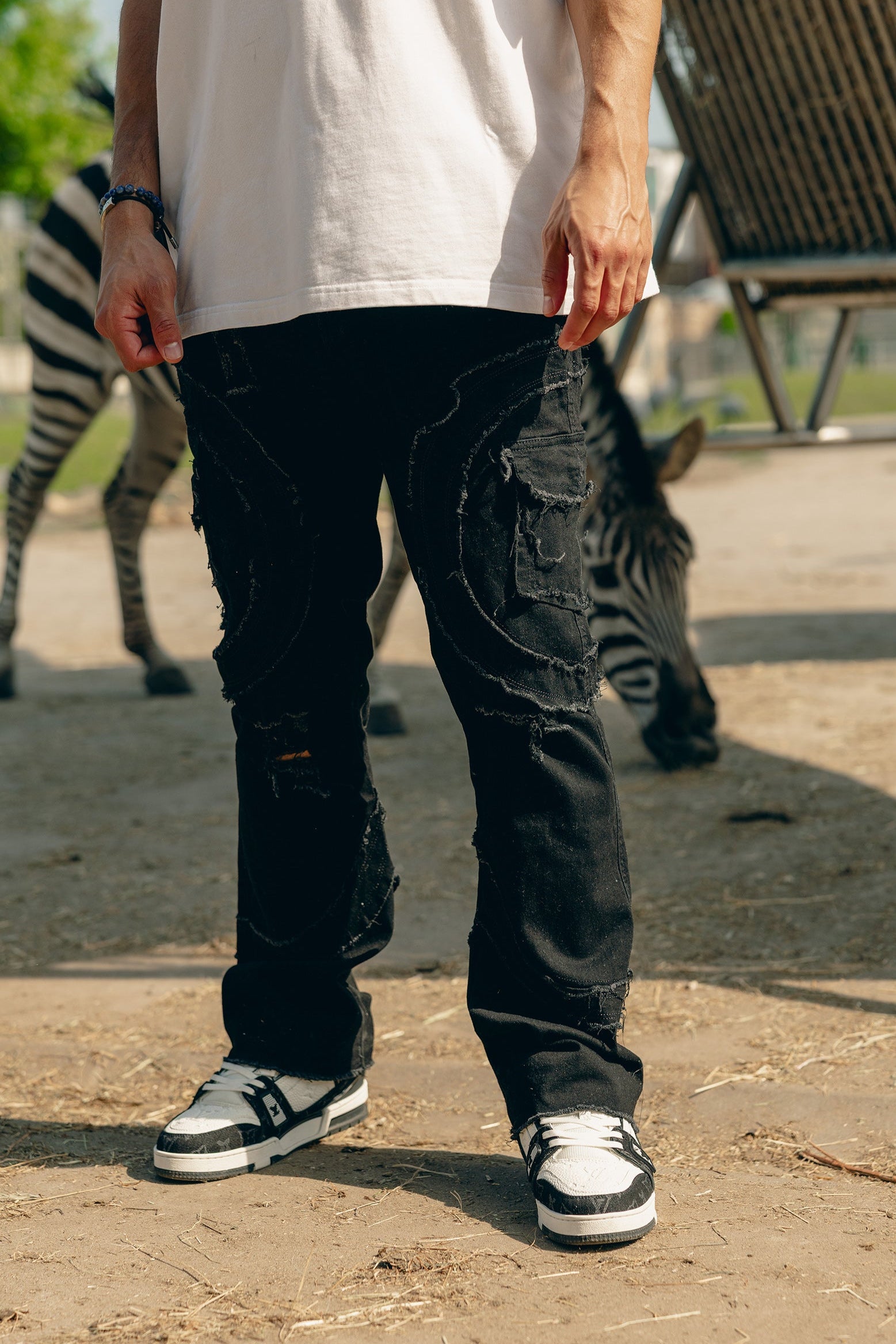 Verona Distressed Denim Cargos - Black