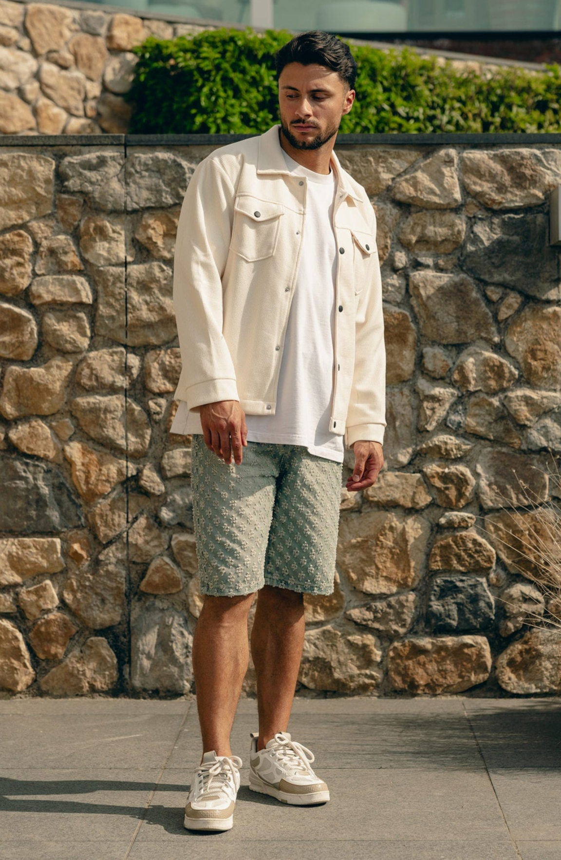 Beige Corduroy & Stellato Blue Jorts - Set