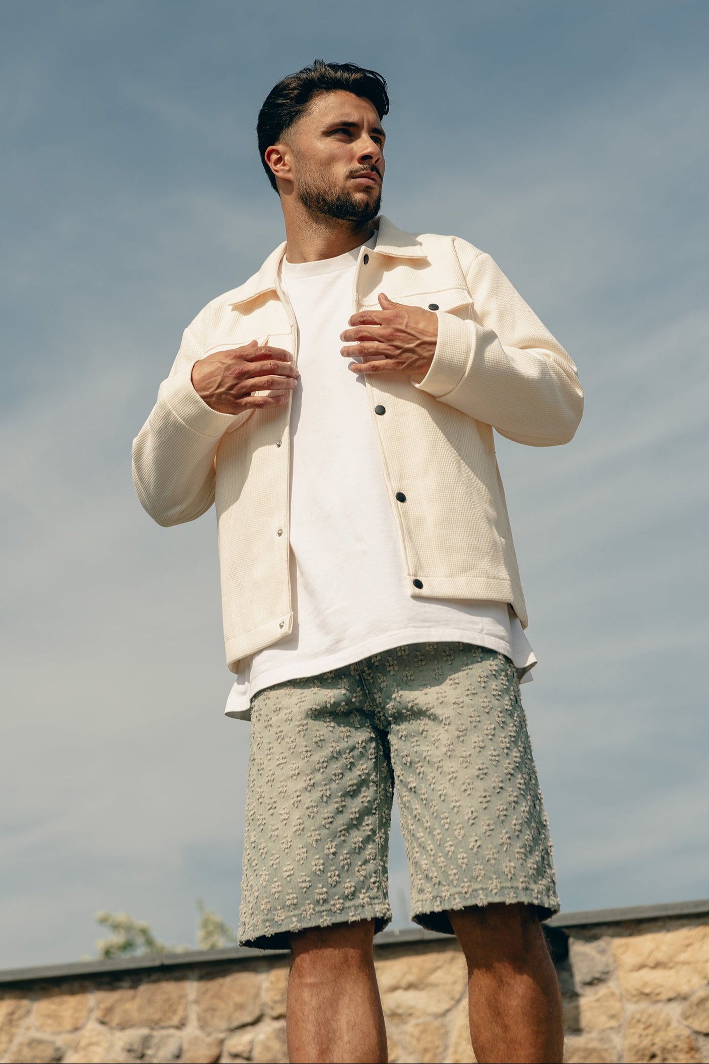 Beige Corduroy & Stellato Blue Jorts - Set