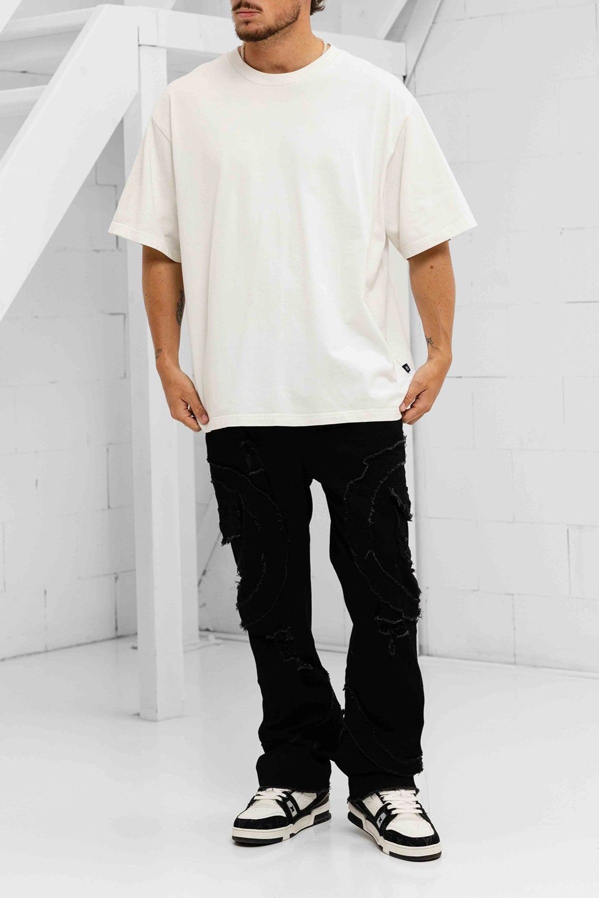 Verona Distressed Denim Cargos - Black