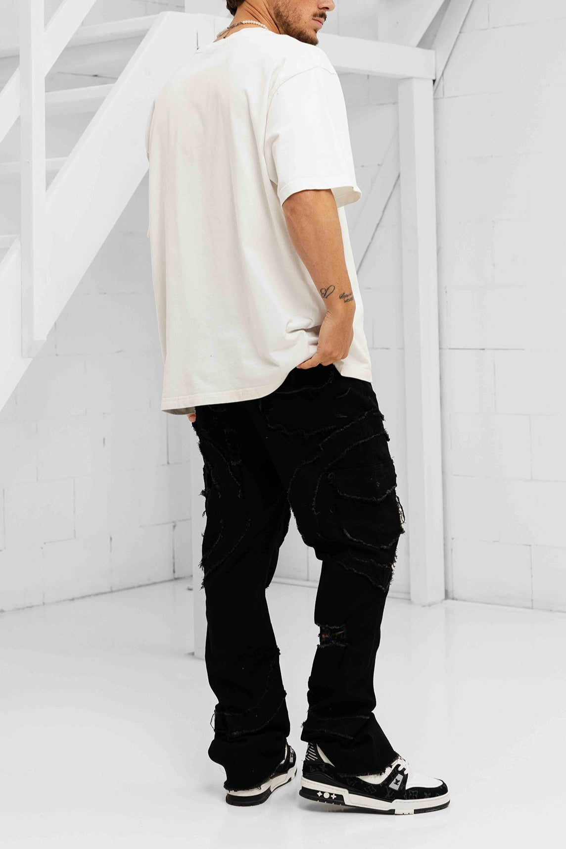 Verona Distressed Denim Cargos - Black
