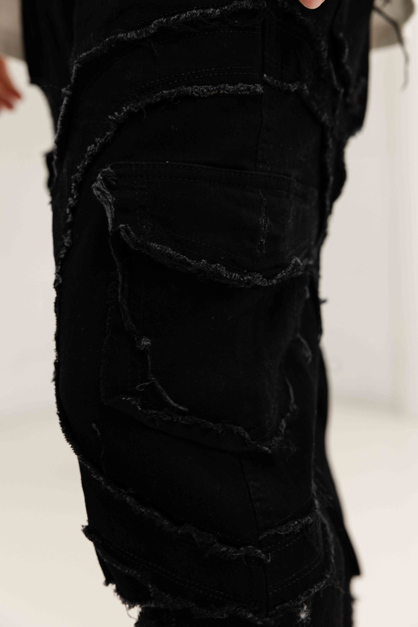 Verona Distressed Denim Cargos - Black