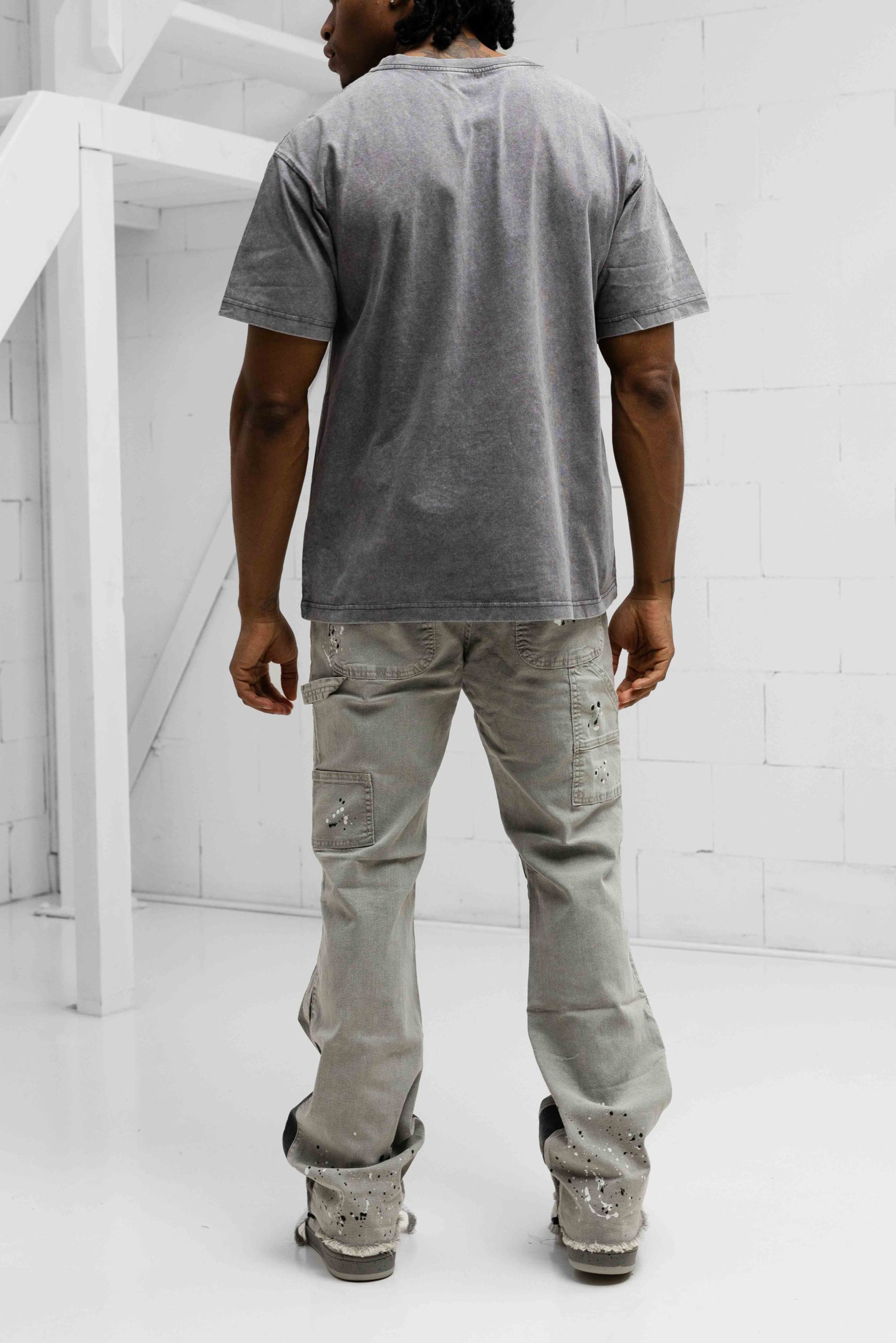 Vintage Grey T-Shirt & Paint Splatter Denims Grey - Set
