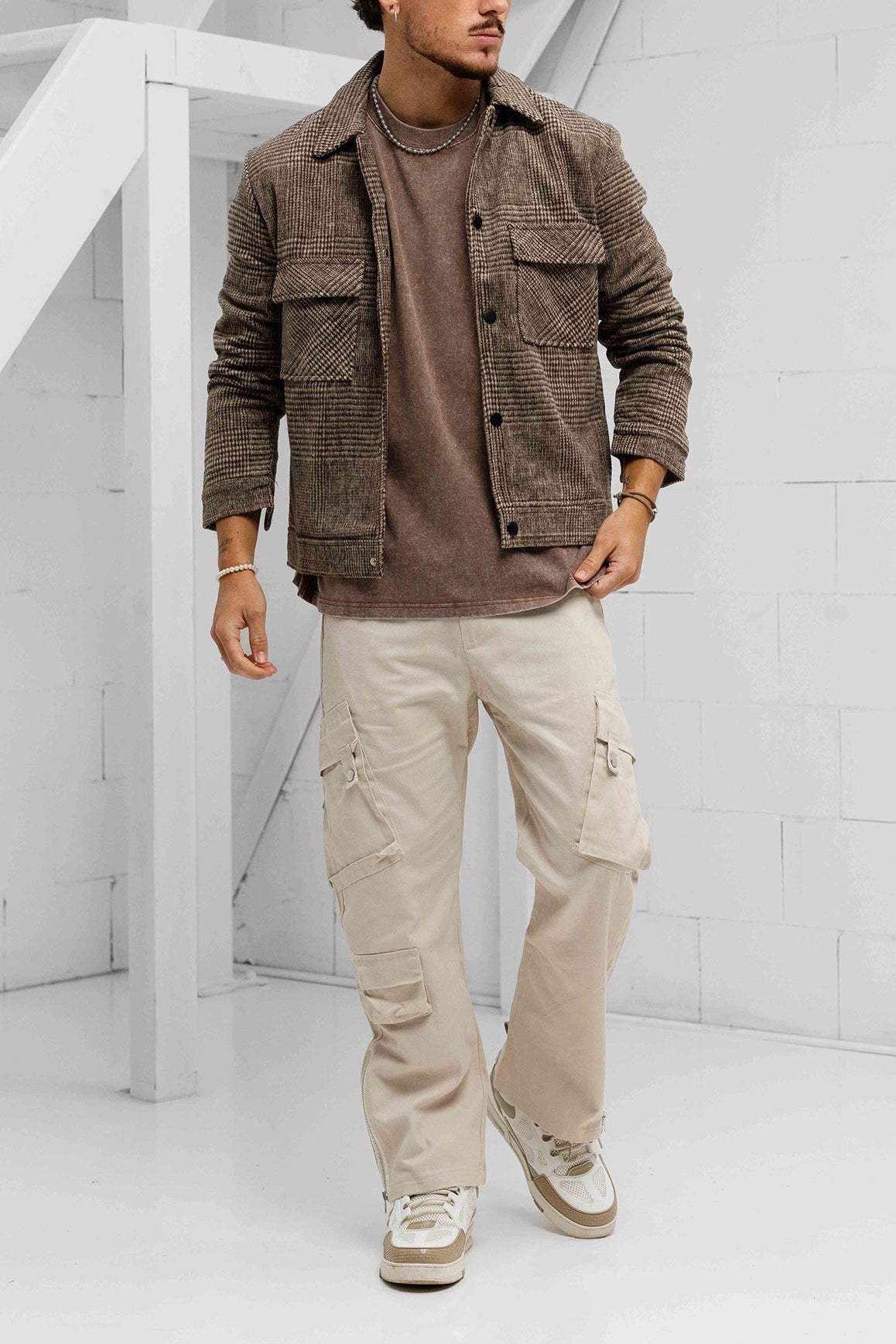Tweed Wool Checkered Jacket - Khaki