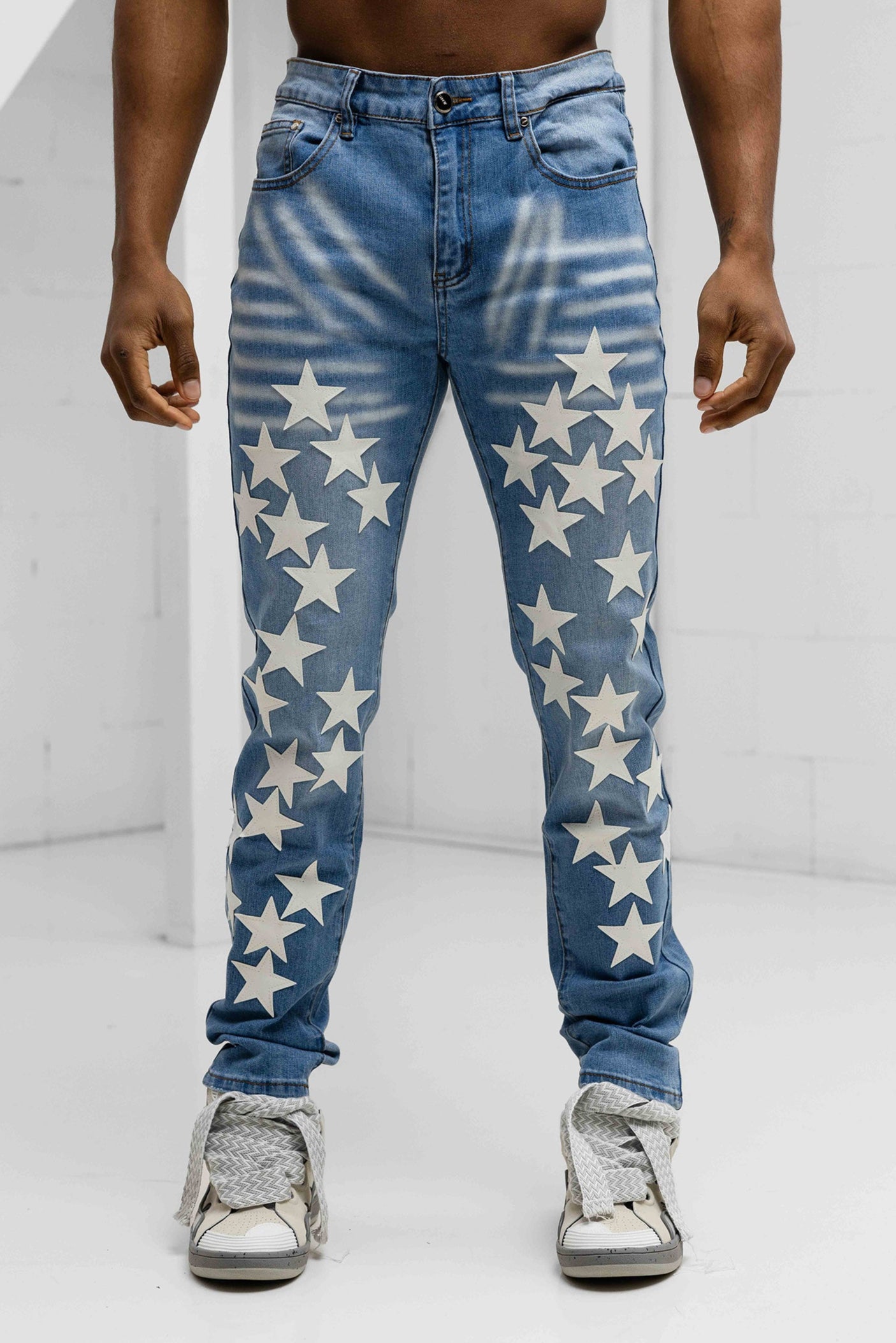 Star Patched Denim Jeans - Blue