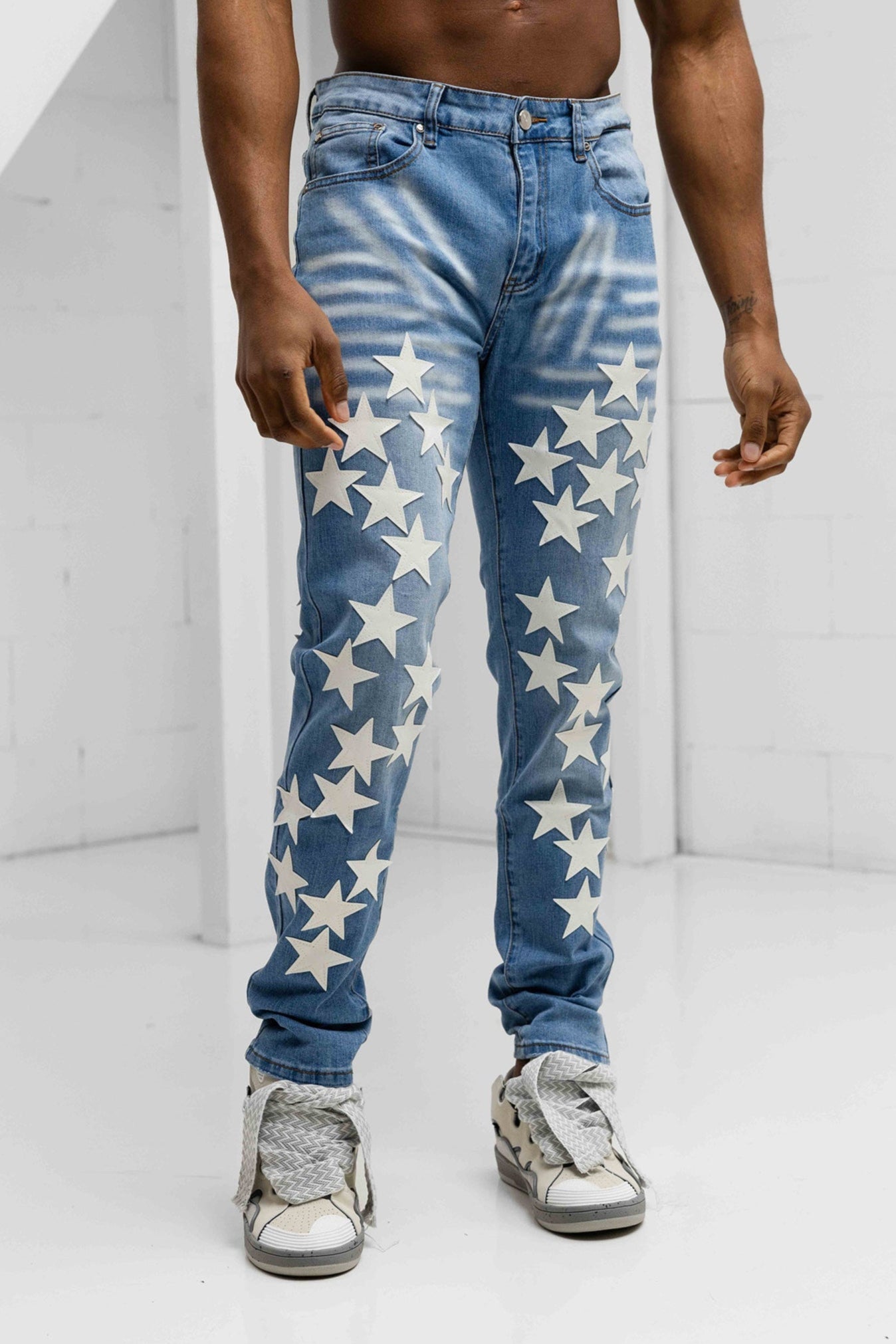 Star Patched Denim Jeans - Blue