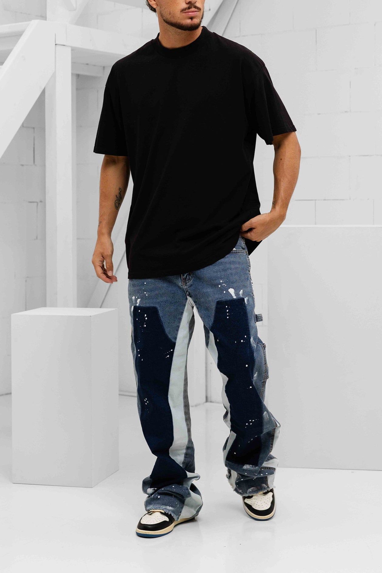 Paint Splatter Denim Jeans - Dark Blue