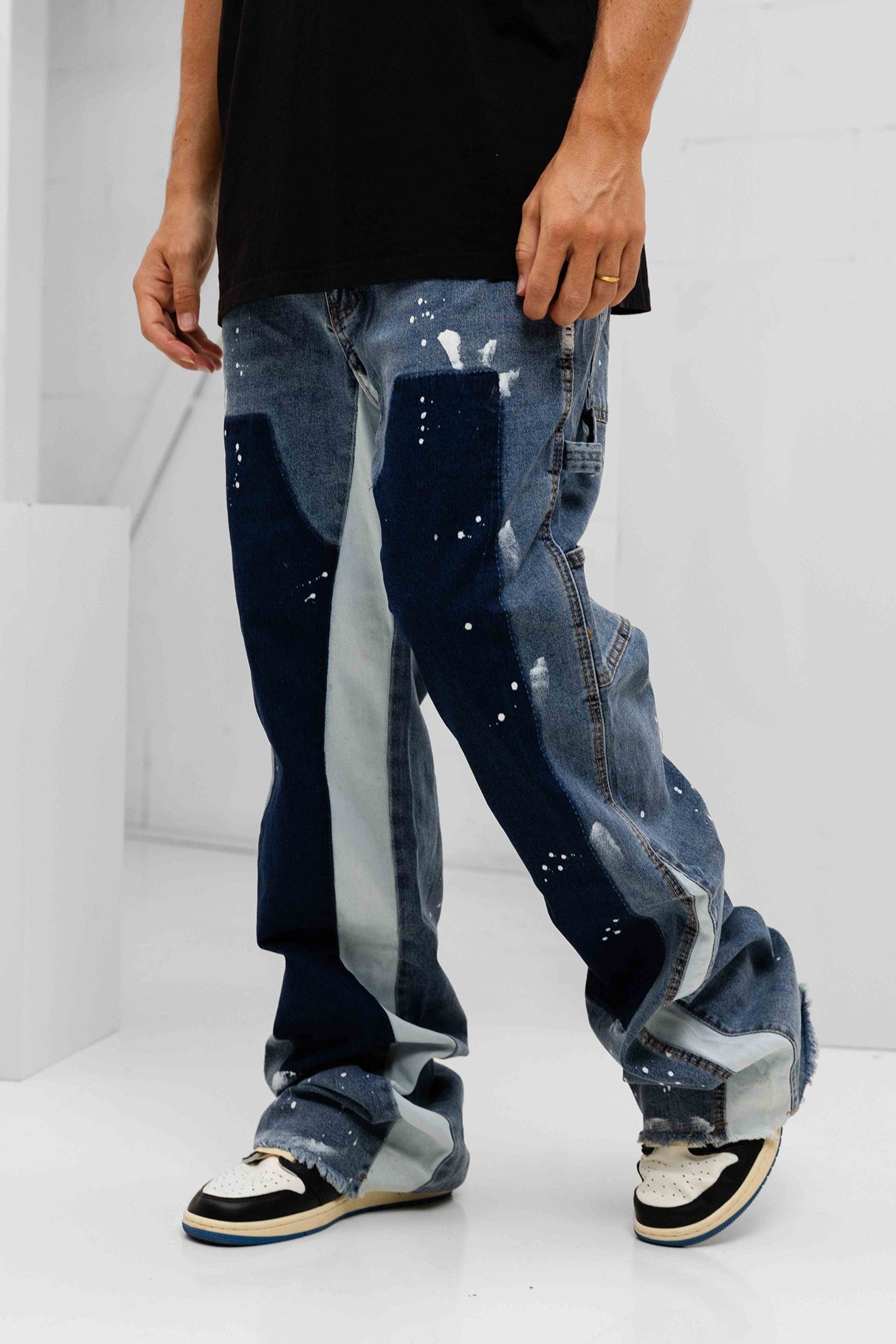 Paint Splatter Denim Jeans - Dark Blue