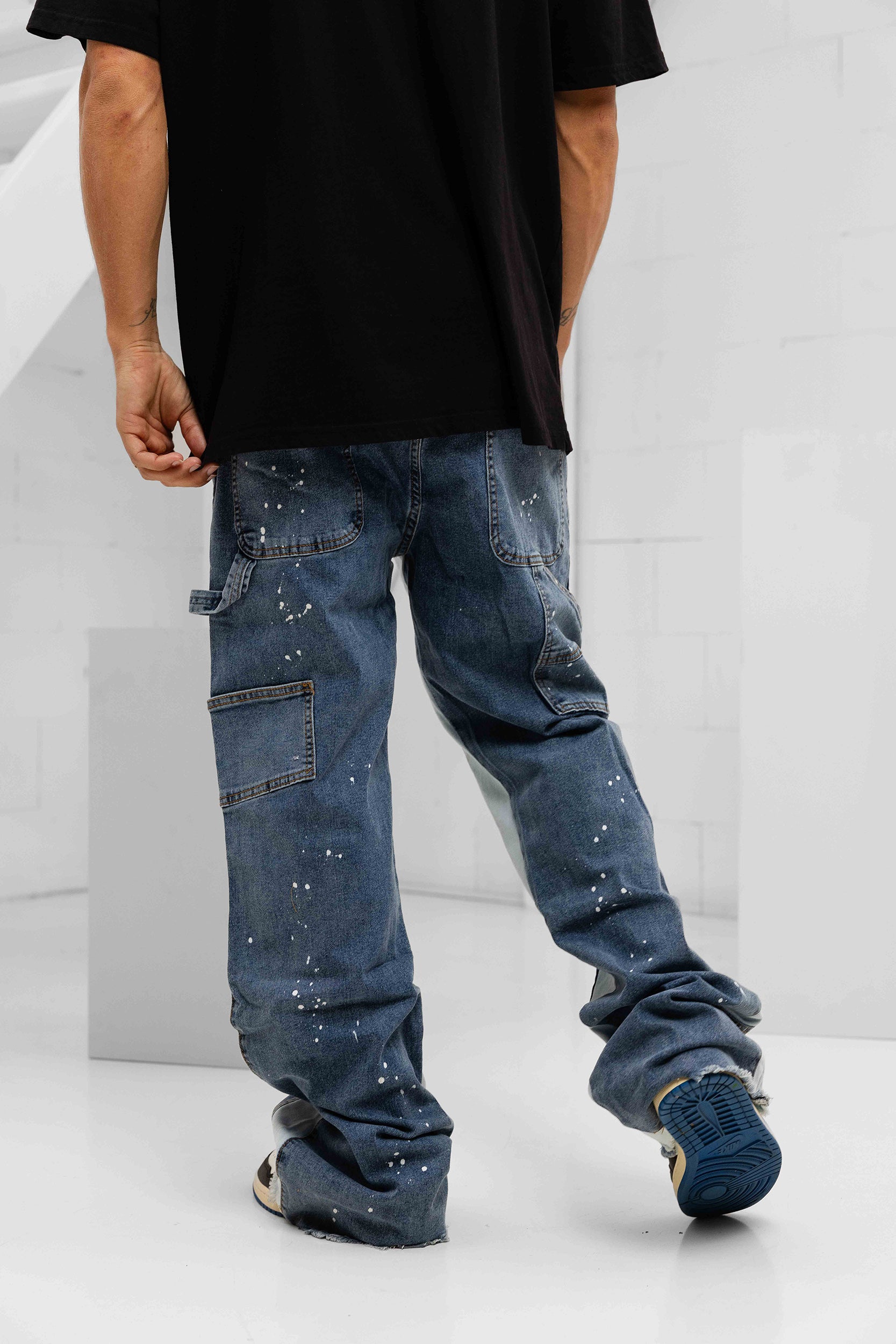 Paint Splatter Denim Jeans - Dark Blue