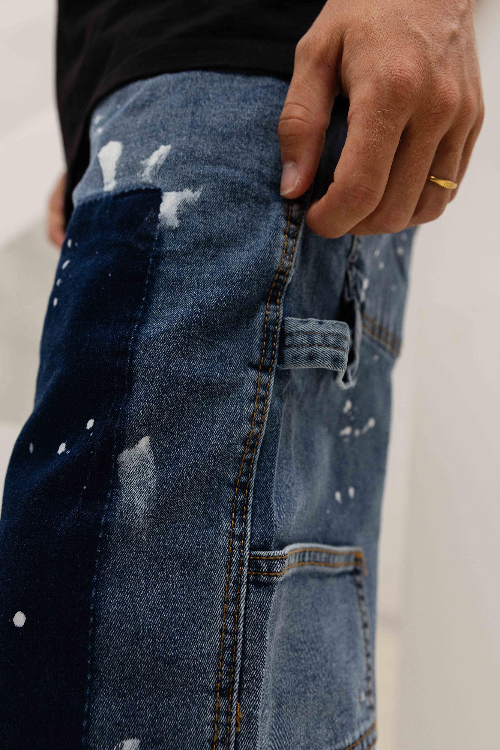 Paint Splatter Denim Jeans - Dark Blue