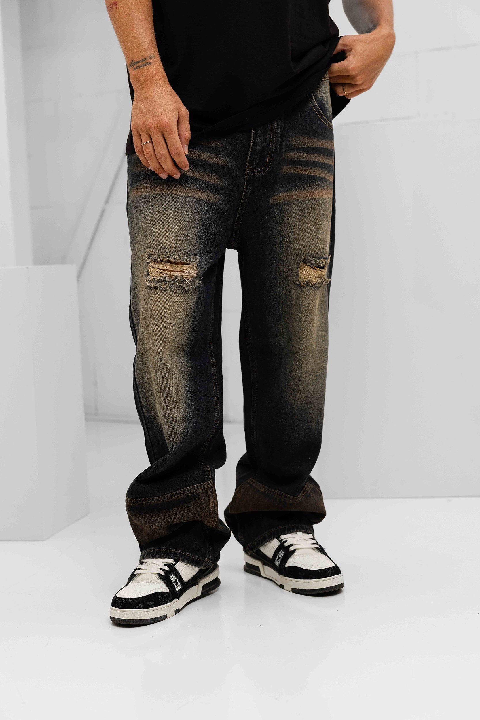Patina Ripped Denim Jeans - Dark Blue