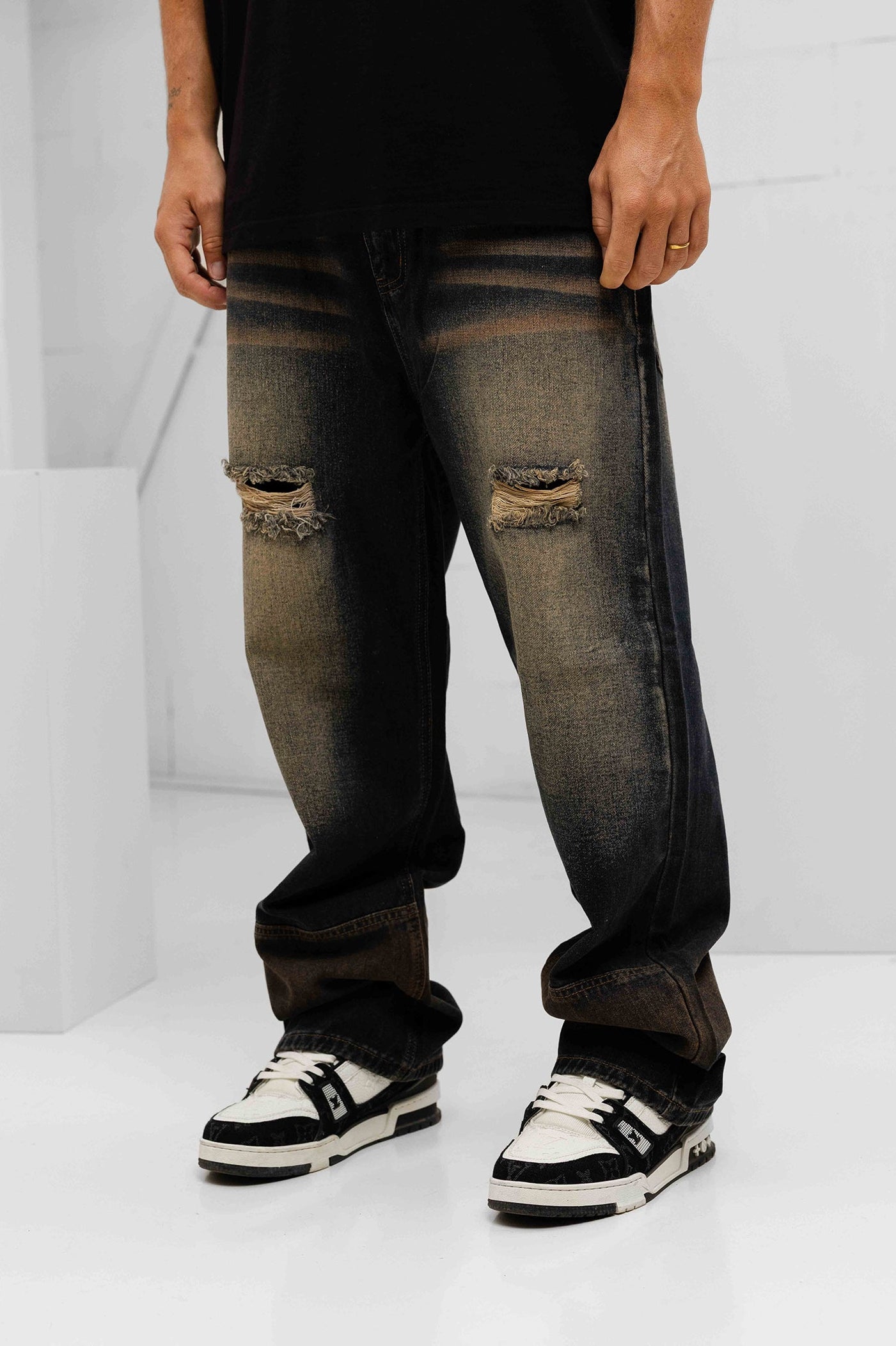 Patina Ripped Denim Jeans - Dark Blue