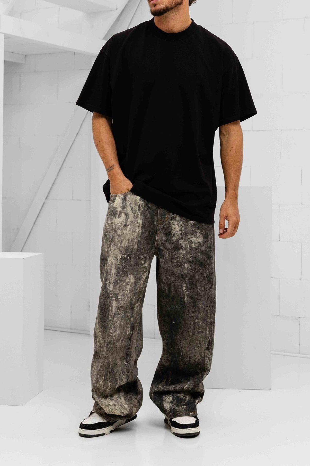 Stone Washed Ultra Baggy Denims - Grey / Black
