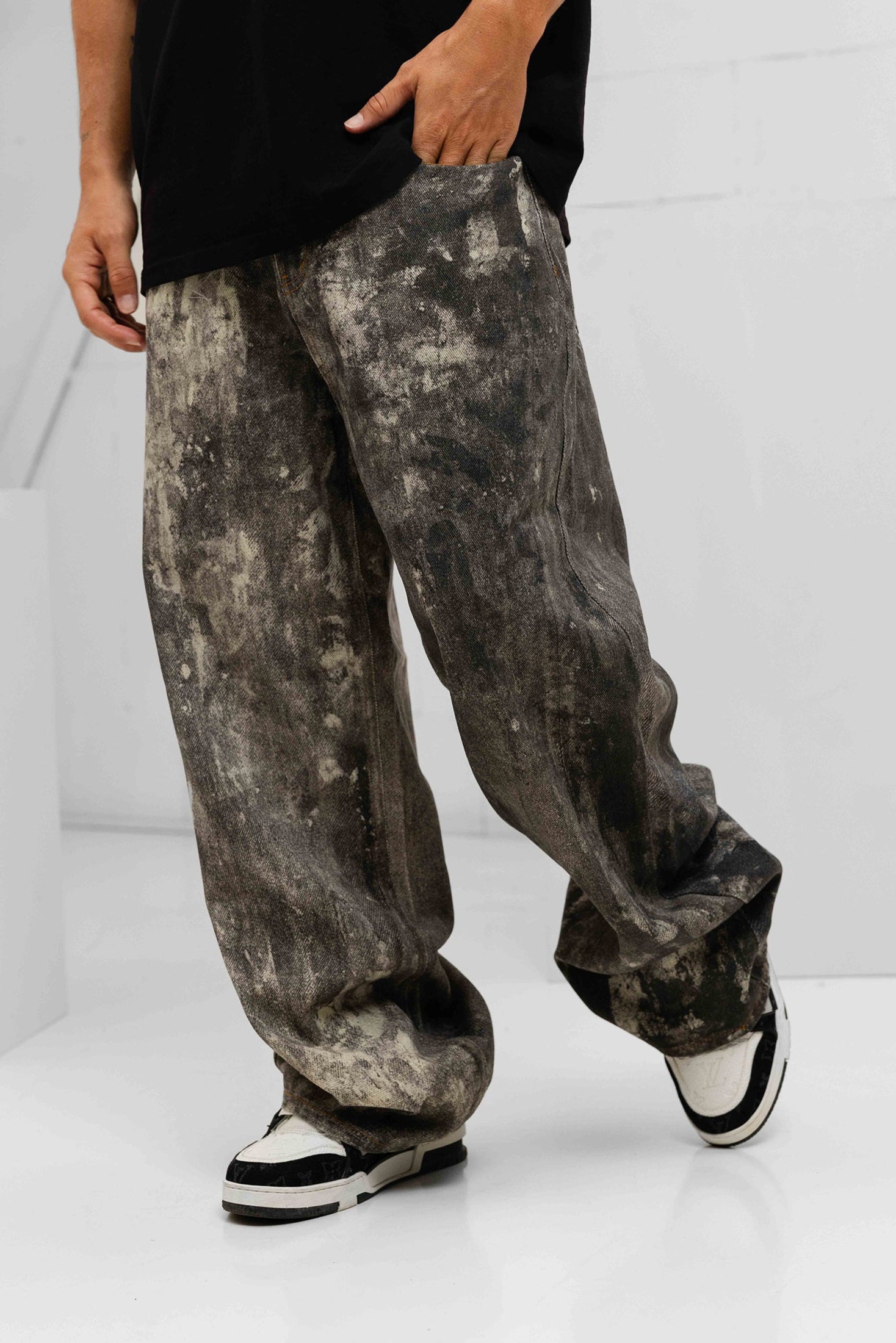 Stone Washed Ultra Baggy Denims - Grey / Black