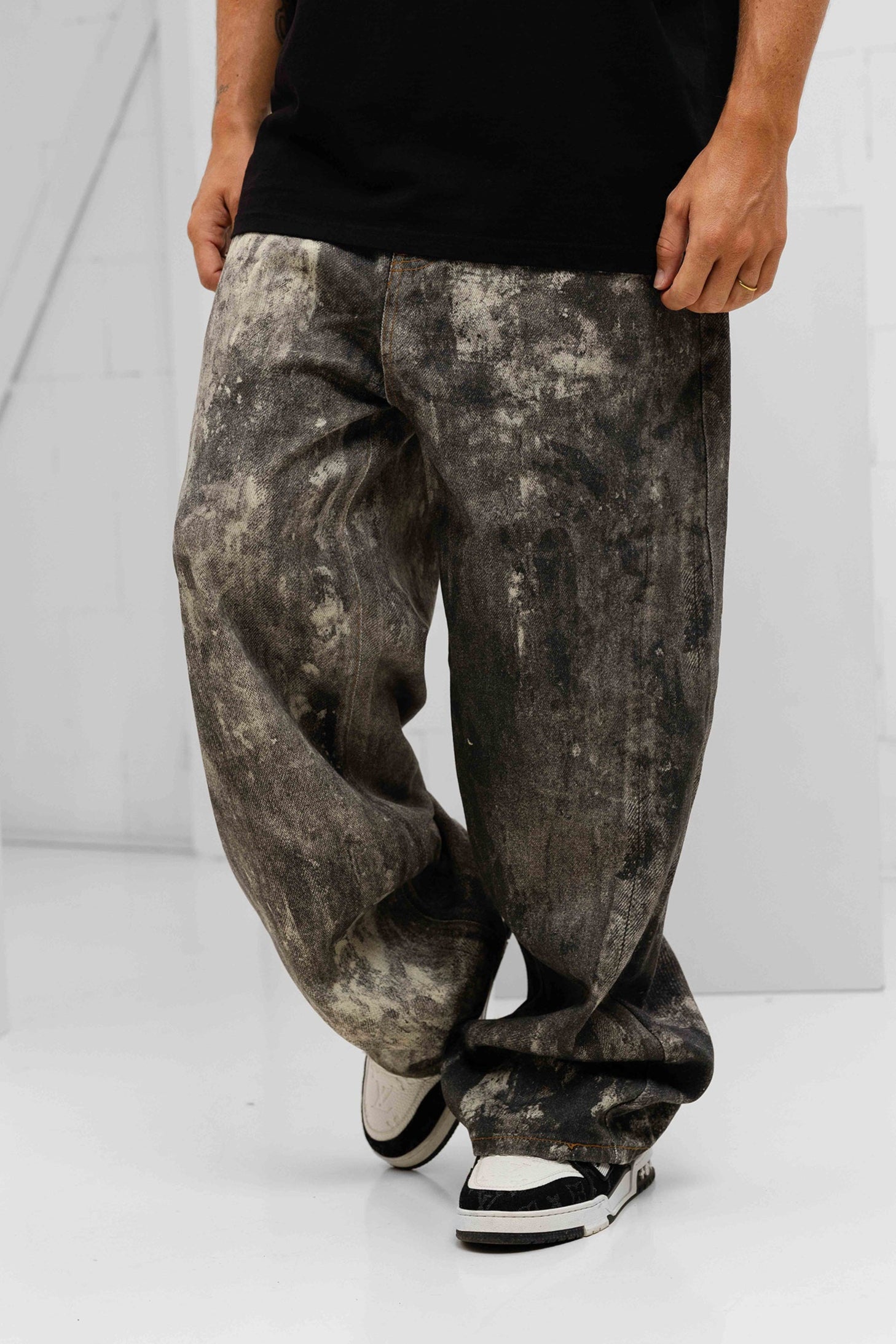Stone Washed Ultra Baggy Denims - Grey / Black