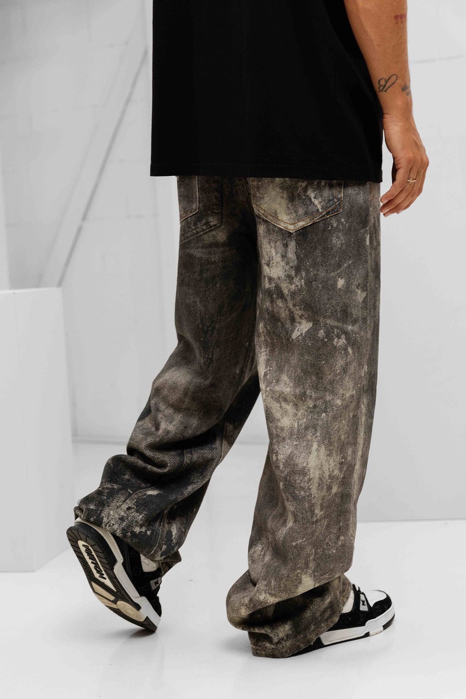 Stone Washed Ultra Baggy Denims - Grey / Black