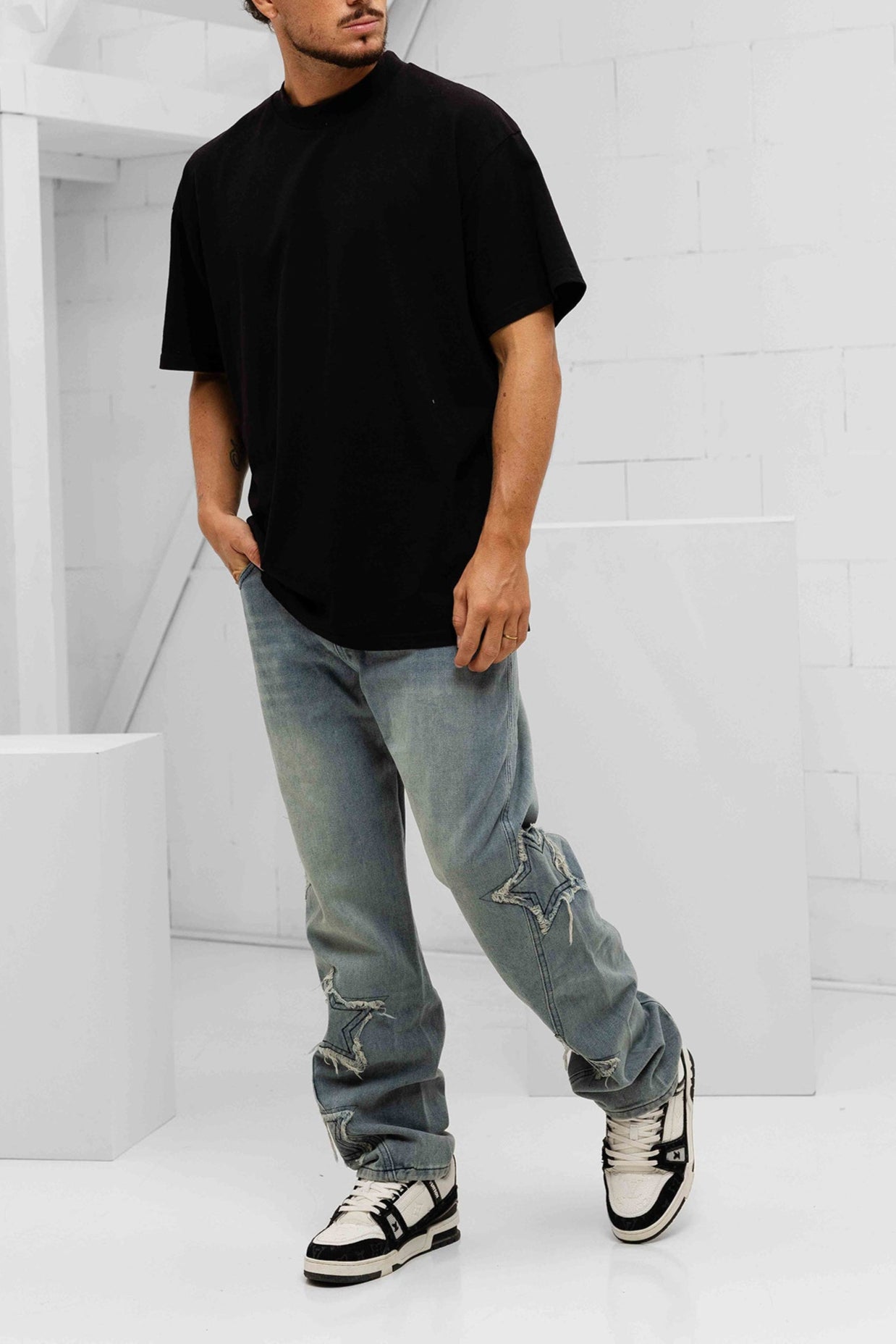 Orion Patched Star Denim Jeans - Blue