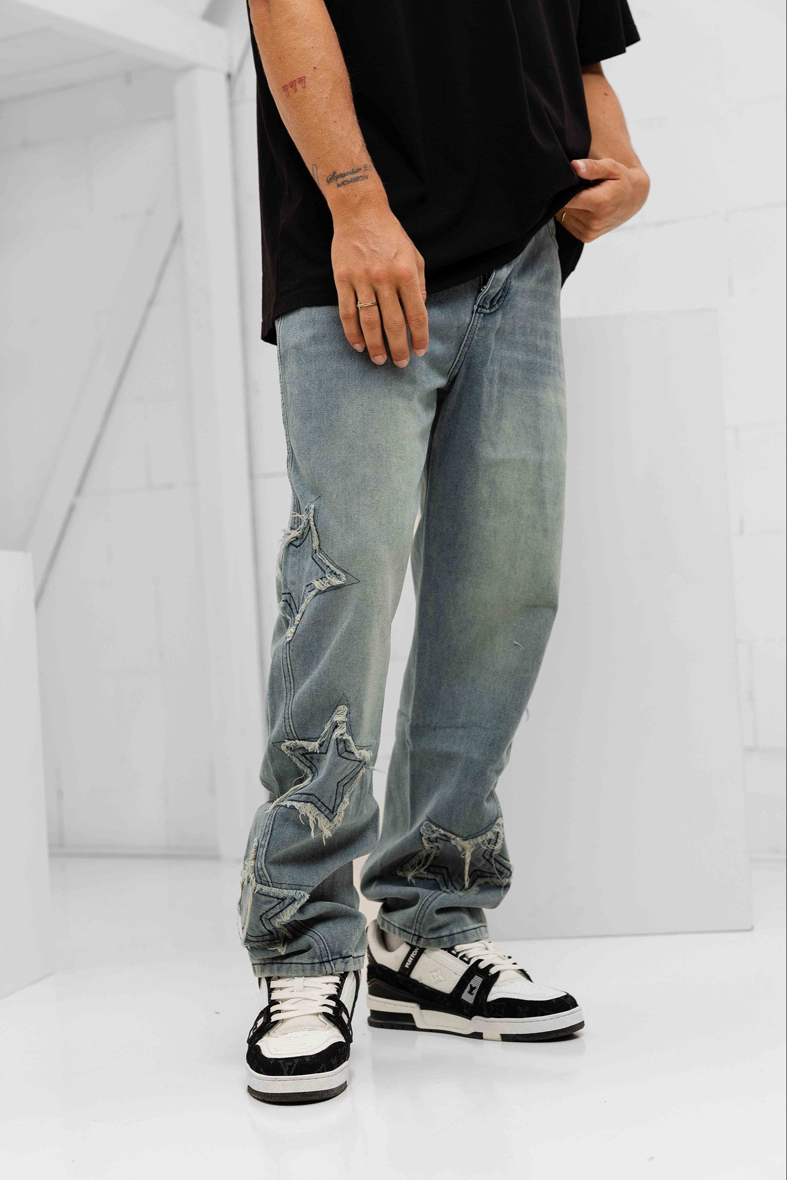 Orion Patched Star Denim Jeans - Blue