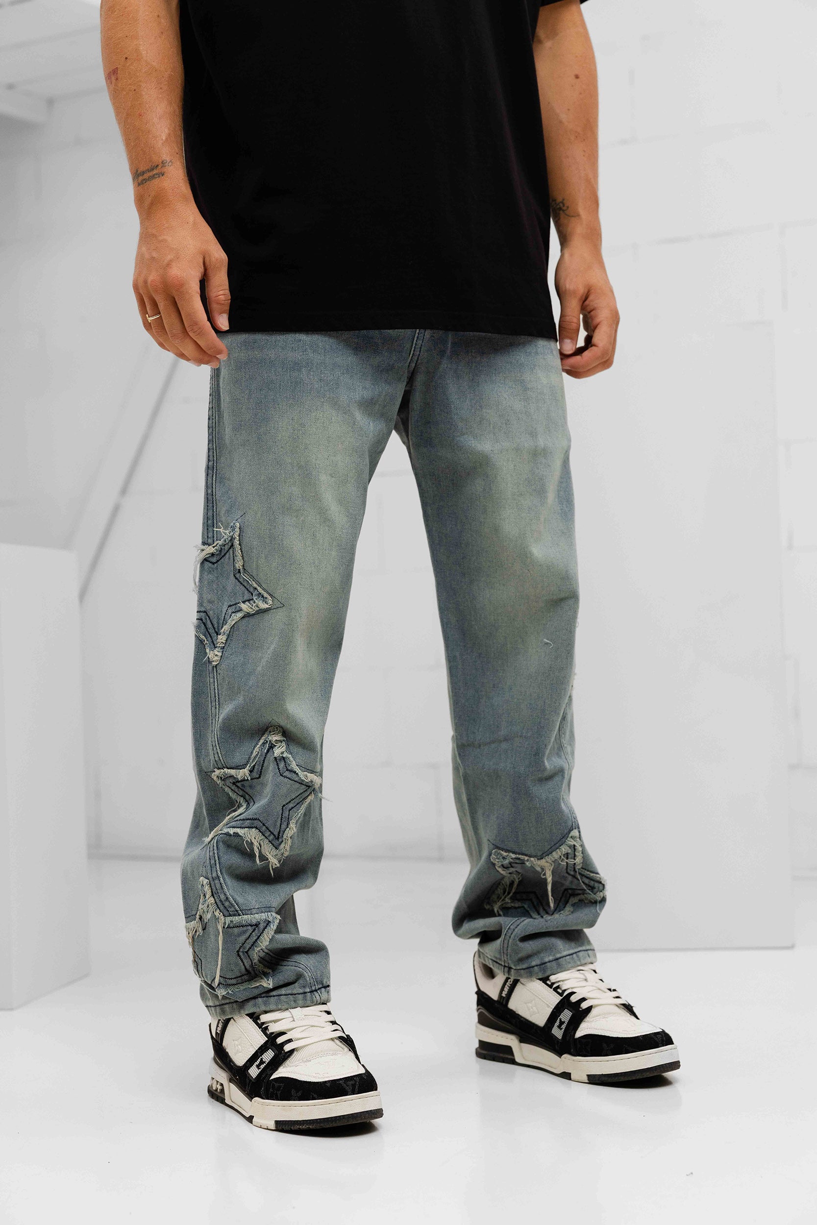 Orion Patched Star Denim Jeans - Blue