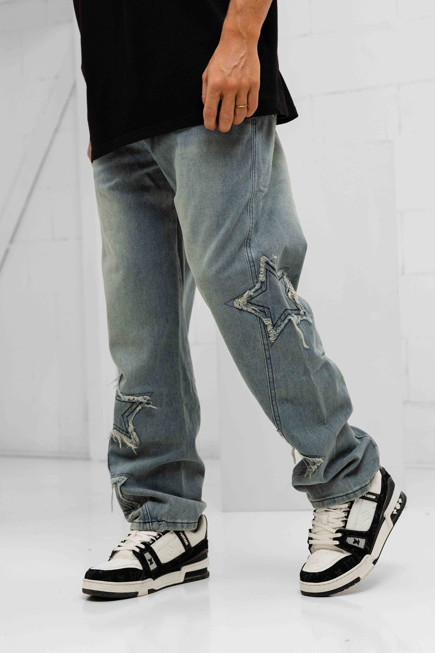 Orion Patched Star Denim Jeans - Blue