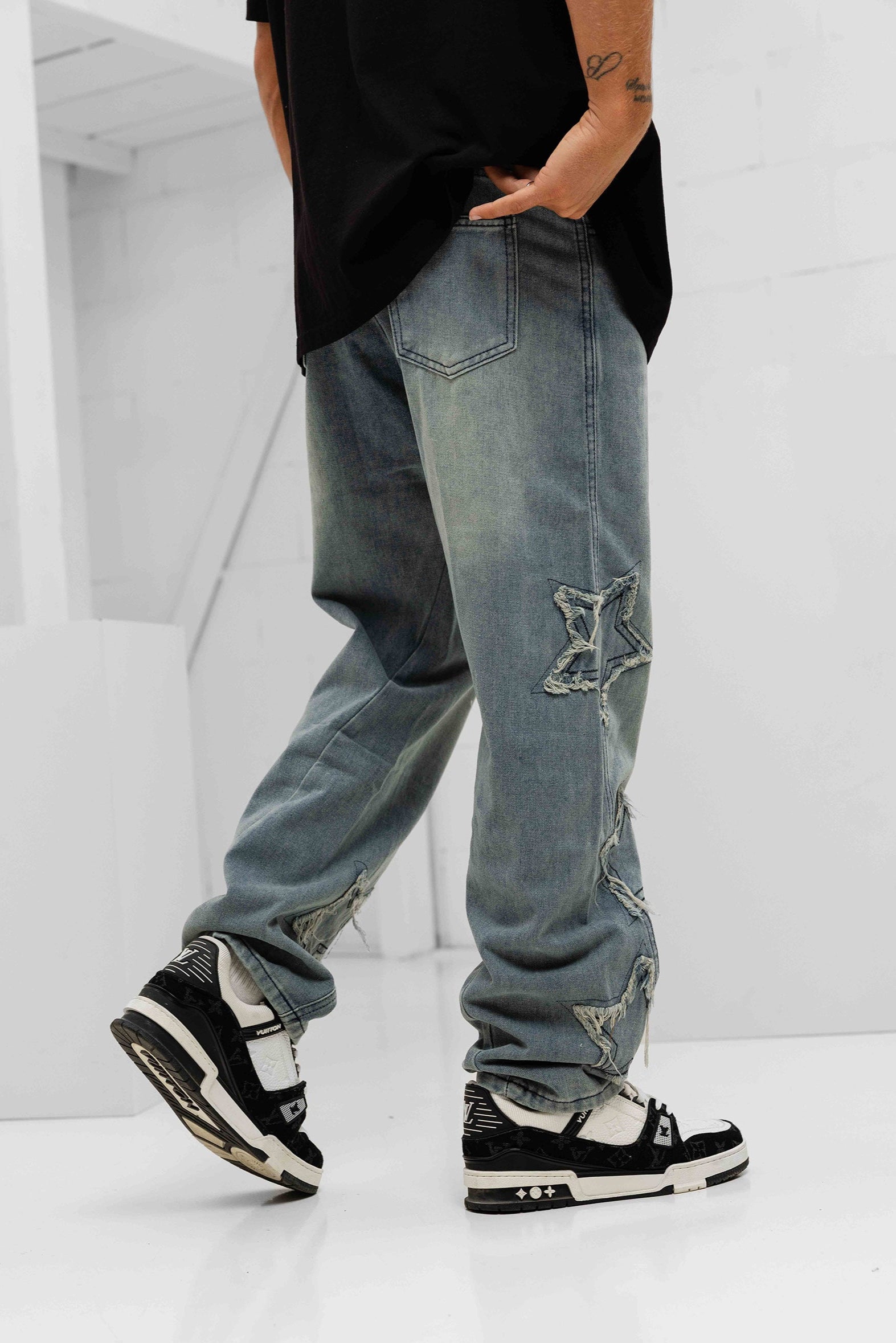 Orion Patched Star Denim Jeans - Blue
