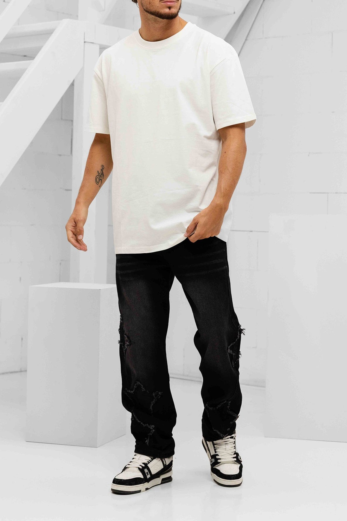 Orion Patched Star Denim Jeans - Black