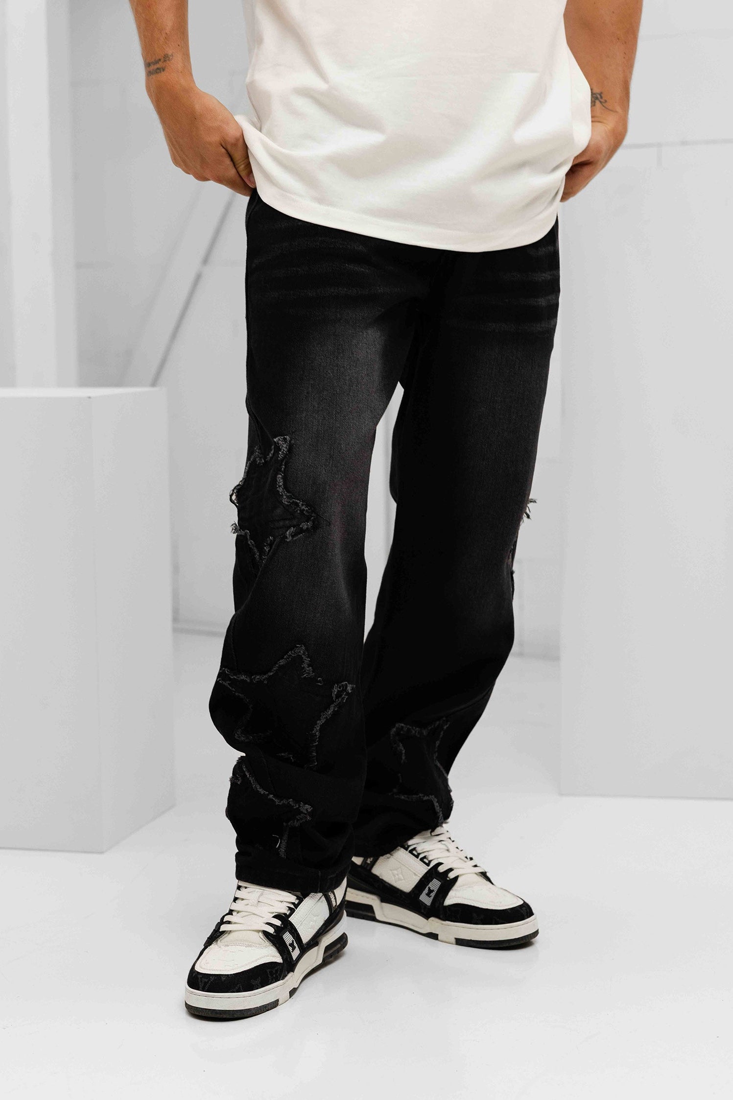 Orion Patched Star Denim Jeans - Black