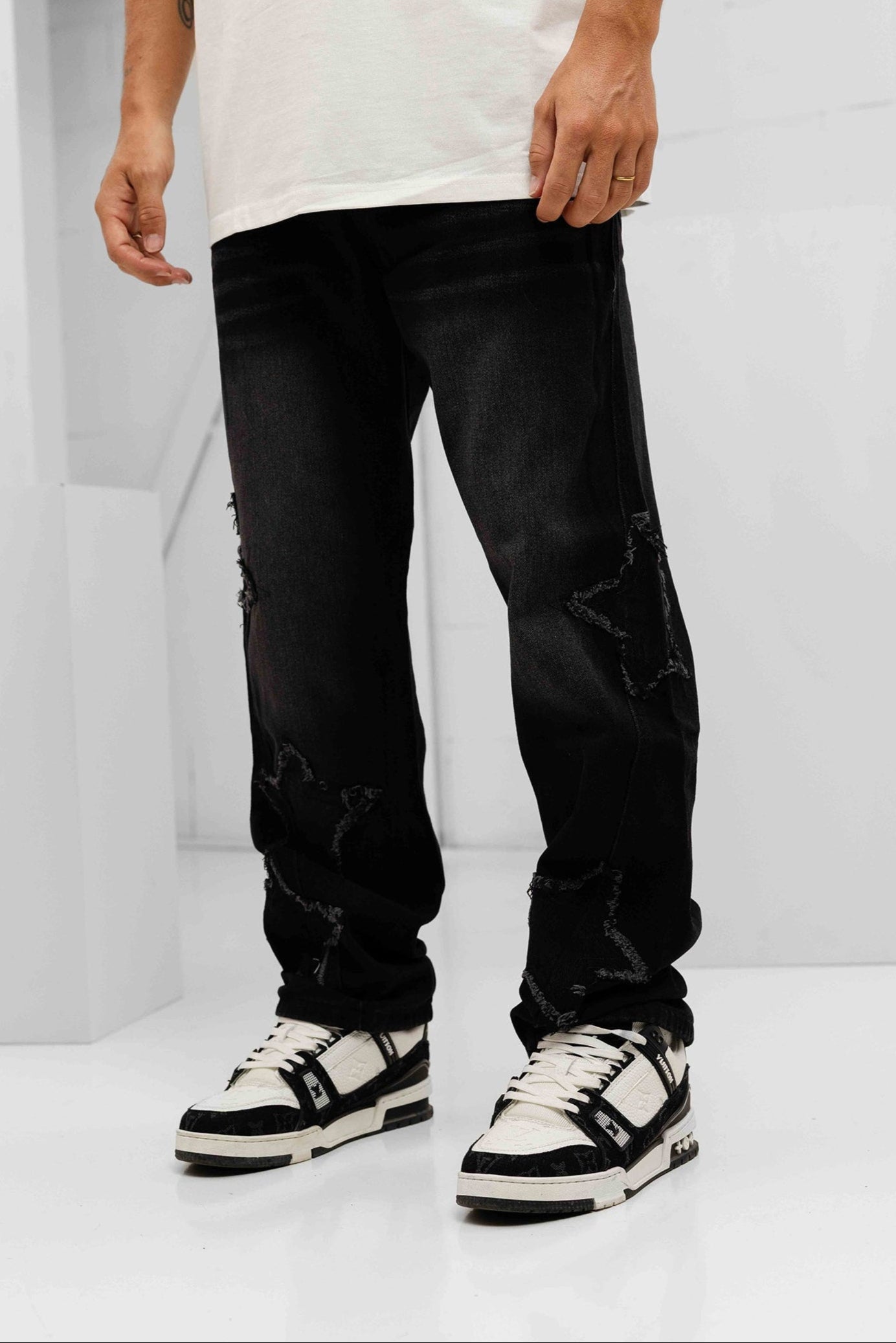 Orion Patched Star Denim Jeans - Black