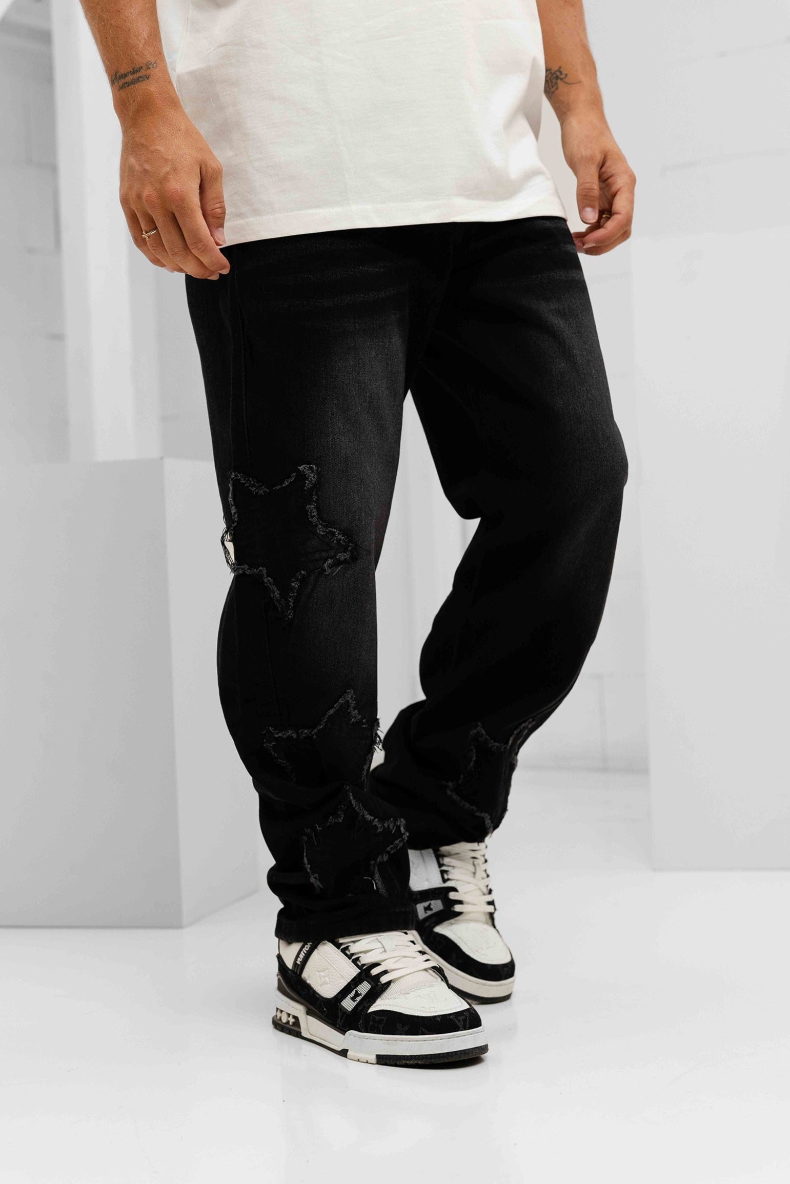 Orion Patched Star Denim Jeans - Black