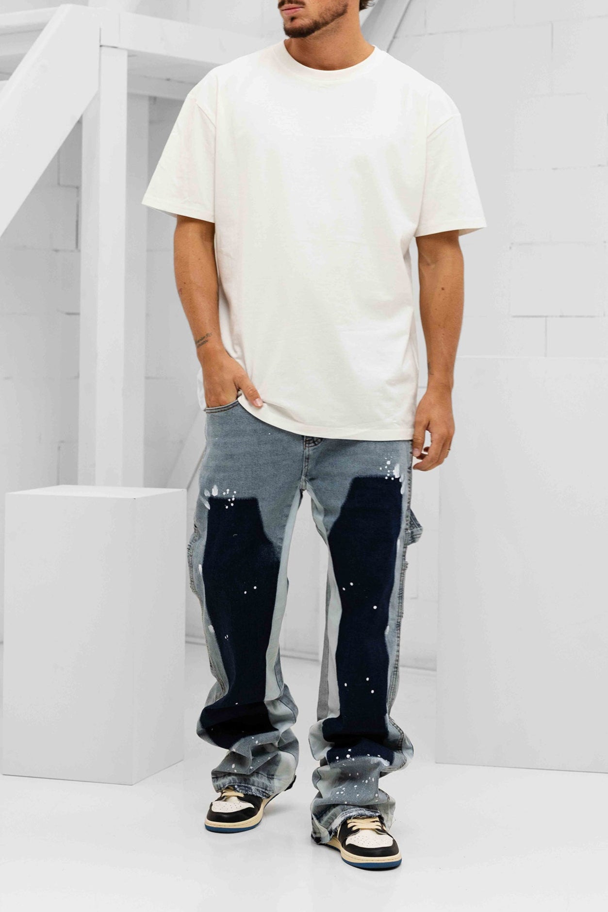 Paint Splatter Denim Jeans - Light Blue