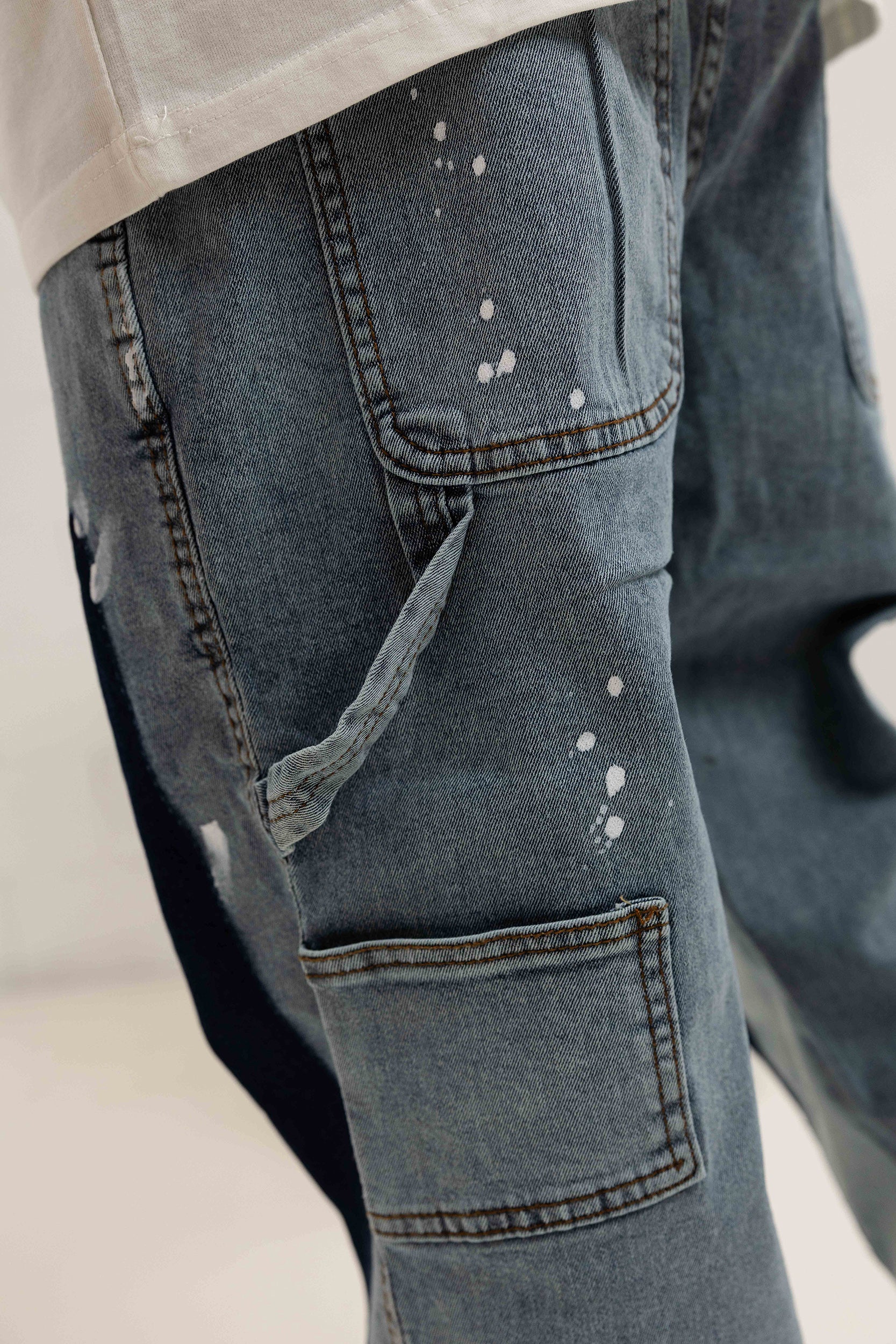 Paint Splatter Denim Jeans - Light Blue