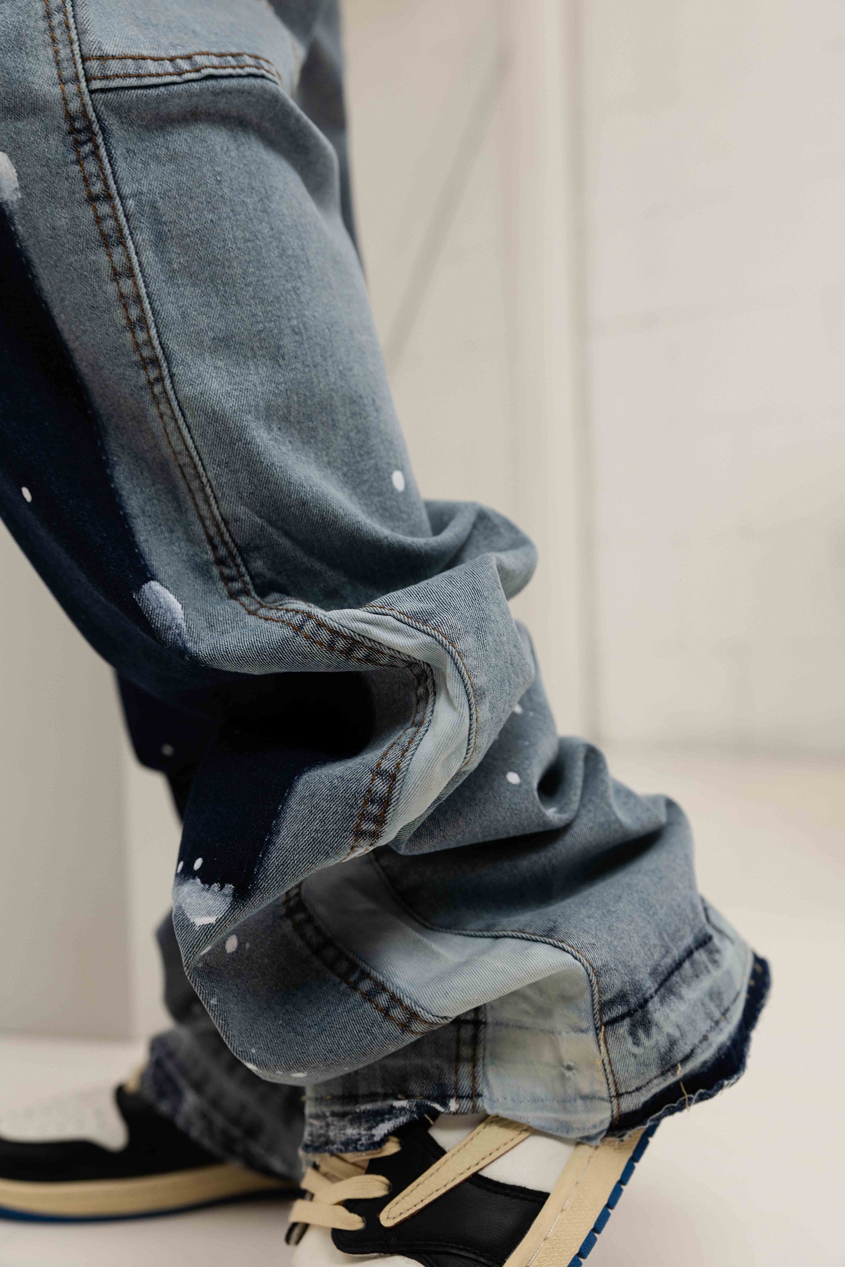 Paint Splatter Denim Jeans - Light Blue