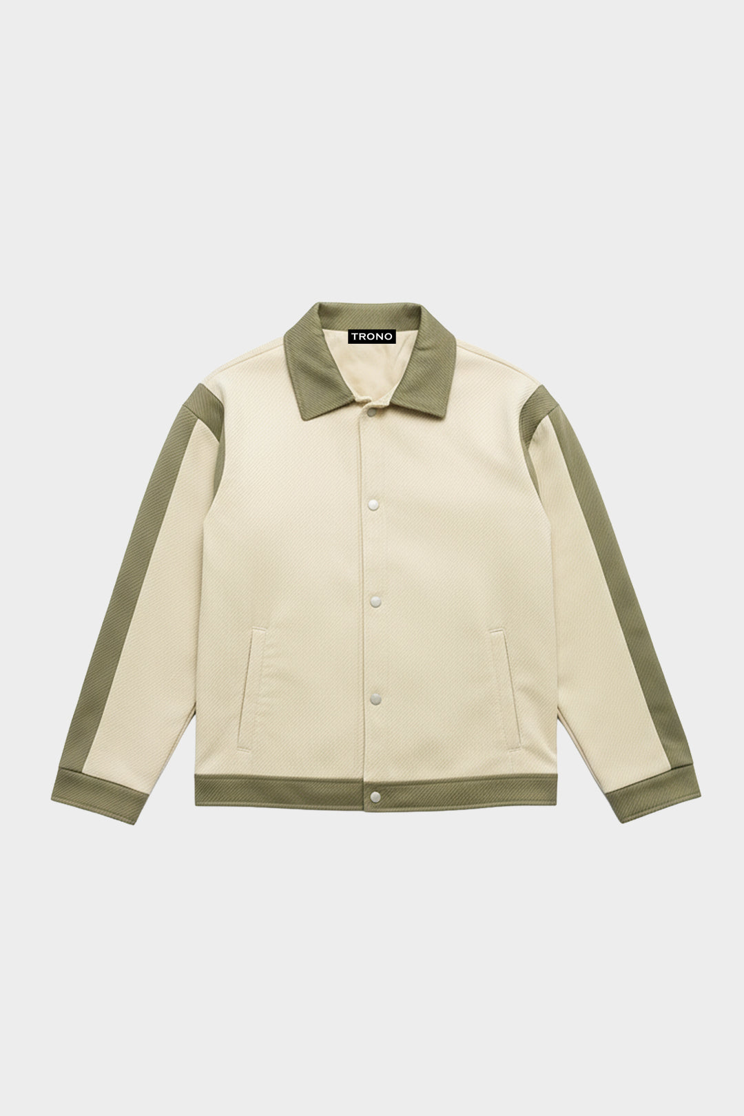 Contrast Block Collar Jacket - Khaki / White