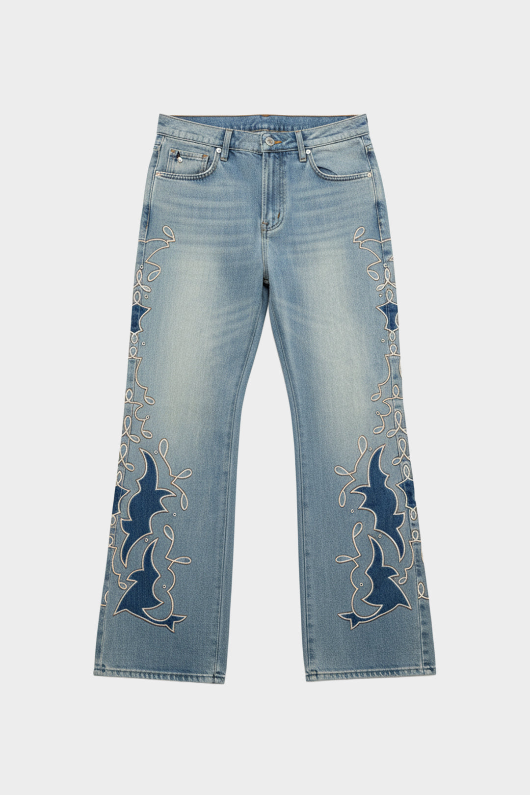 Arrabesque Embroidered Denim Jeans - Blue