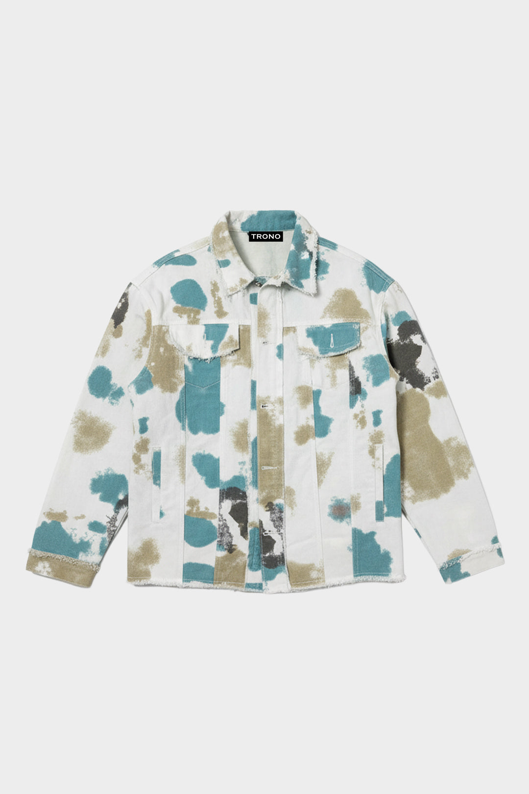 Oversized Distressed Denim Jacket - Cream / Blue