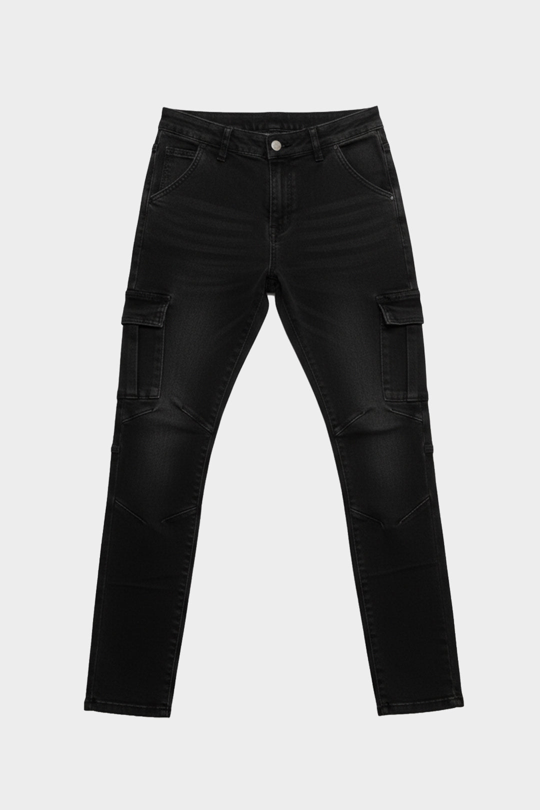 Slim Fit Washed Denim Cargos - Black