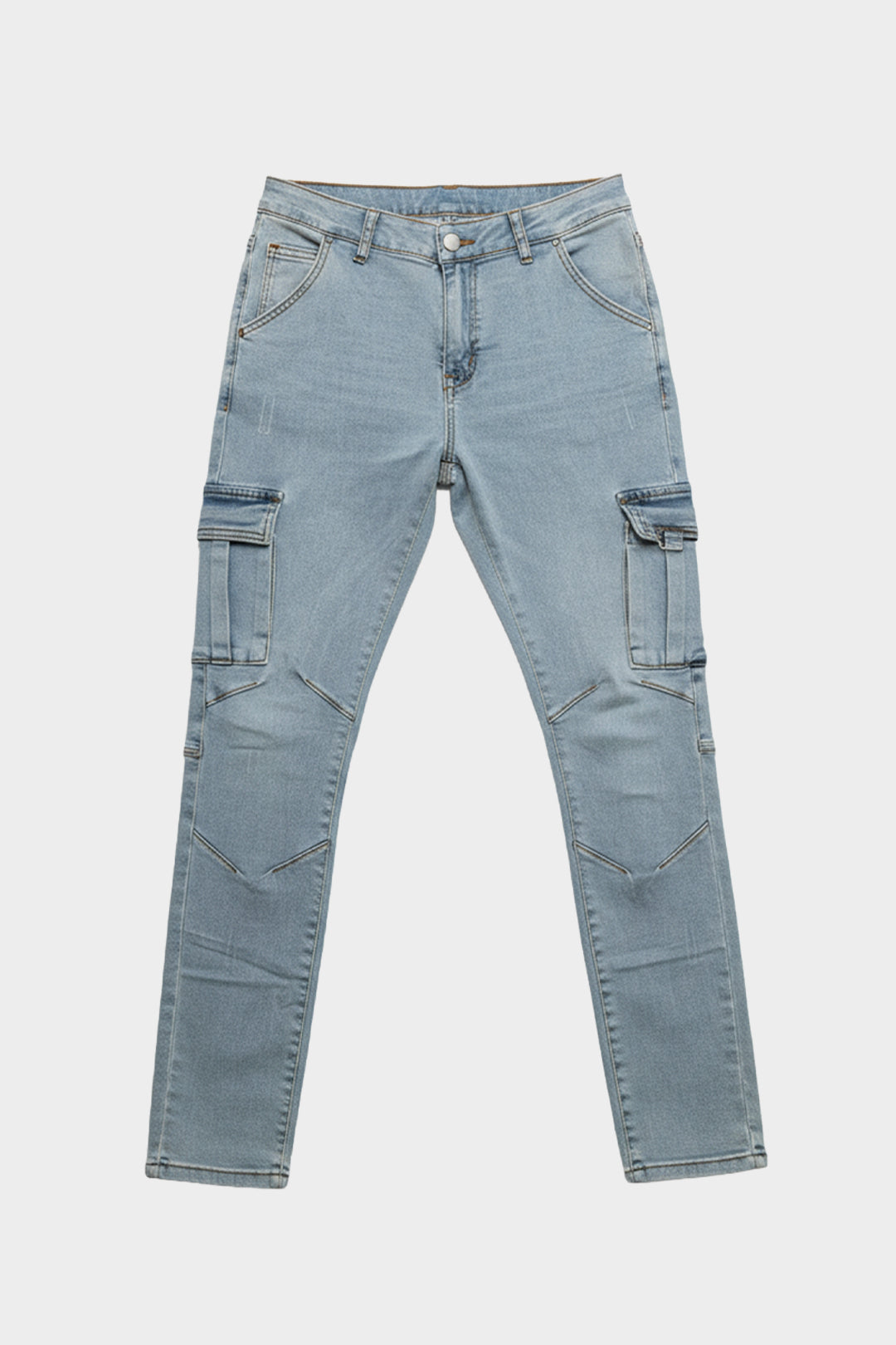 Slim Fit Washed Denim Cargos - Blue