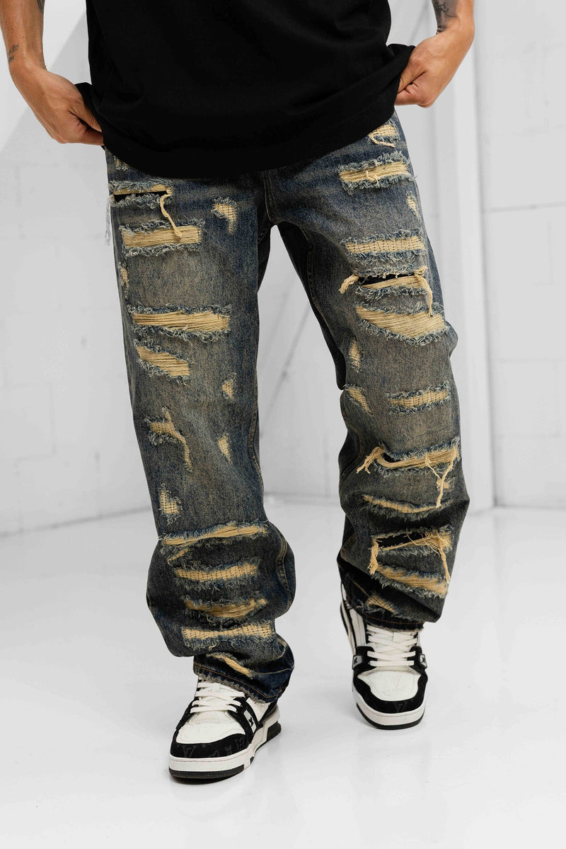 Fumo Baggy Distressed Jeans - Blue