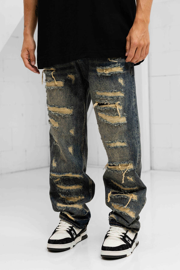 Fumo Baggy Distressed Jeans - Blue