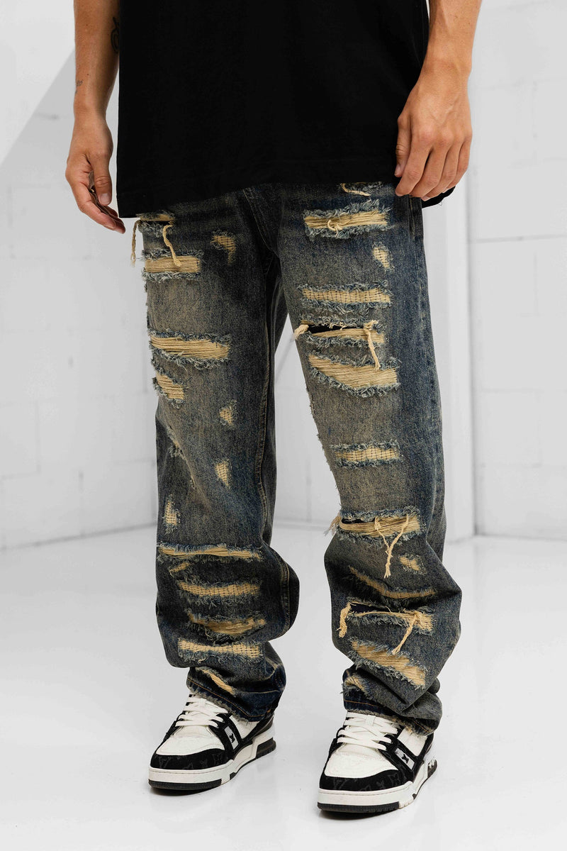Fumo Baggy Distressed Jeans - Blue