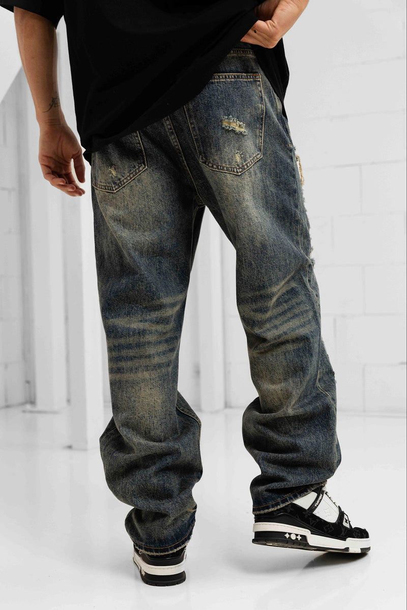 Fumo Baggy Distressed Jeans - Blue