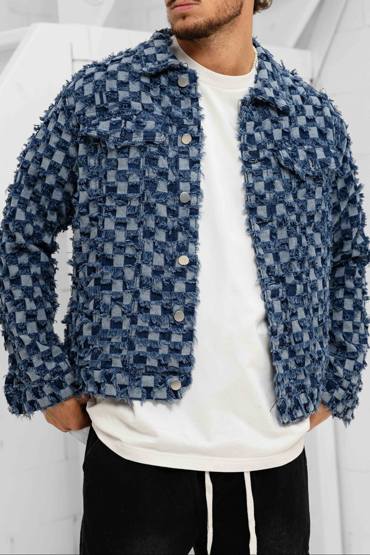 Plaid Denim Jacket - Blue