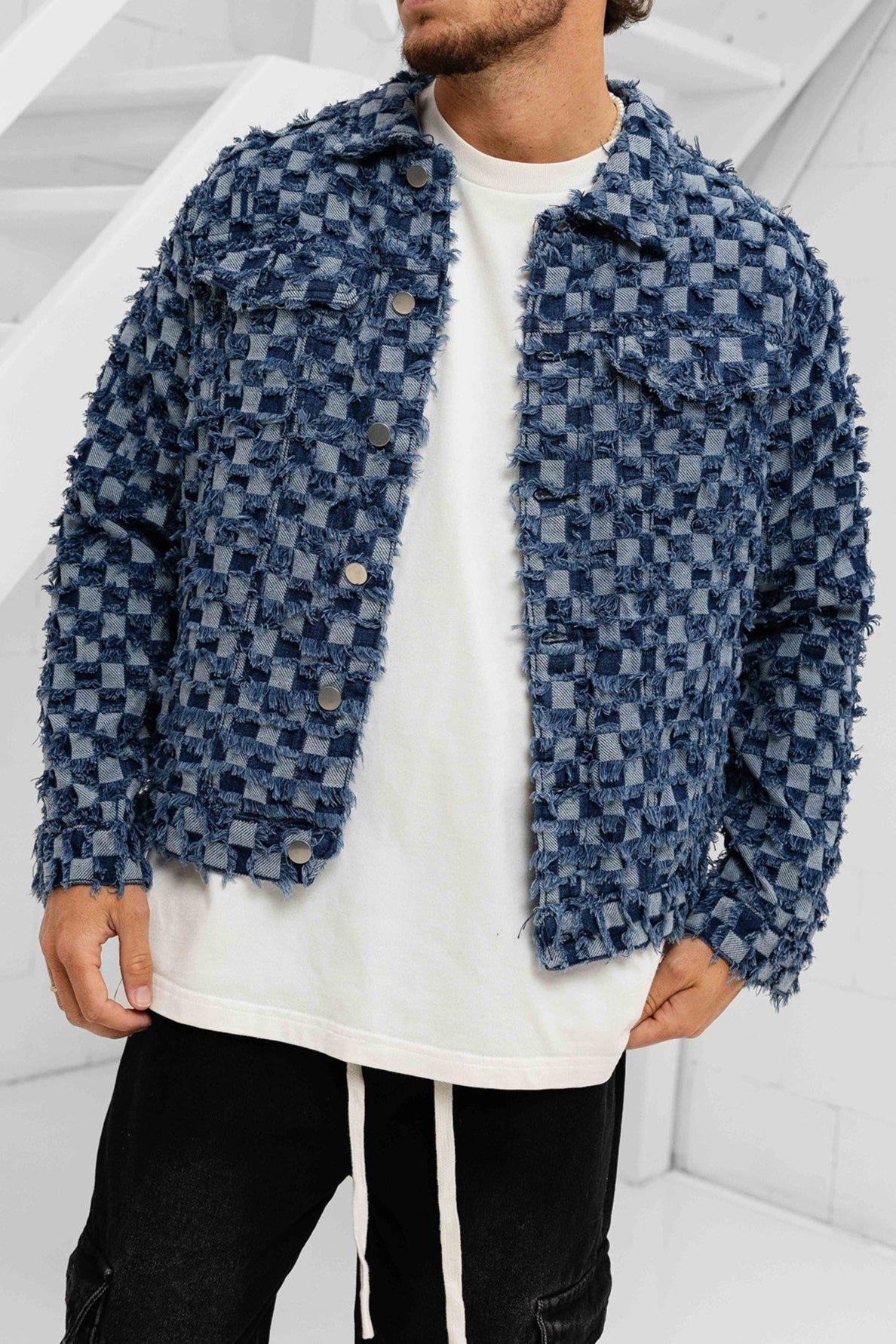 Plaid Denim Jacket - Blue